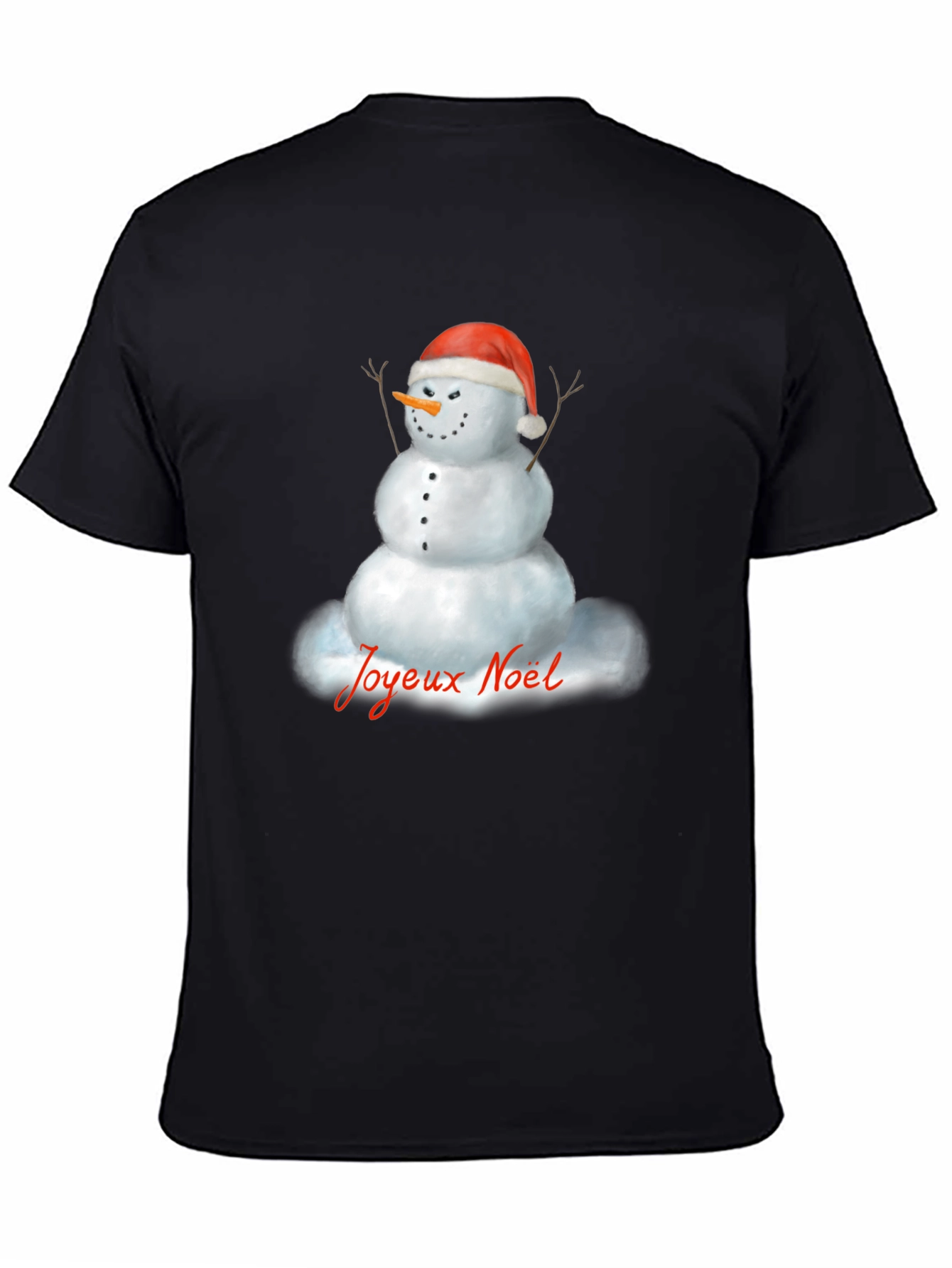 Joyeux Noel Snowman Black T-Shirt