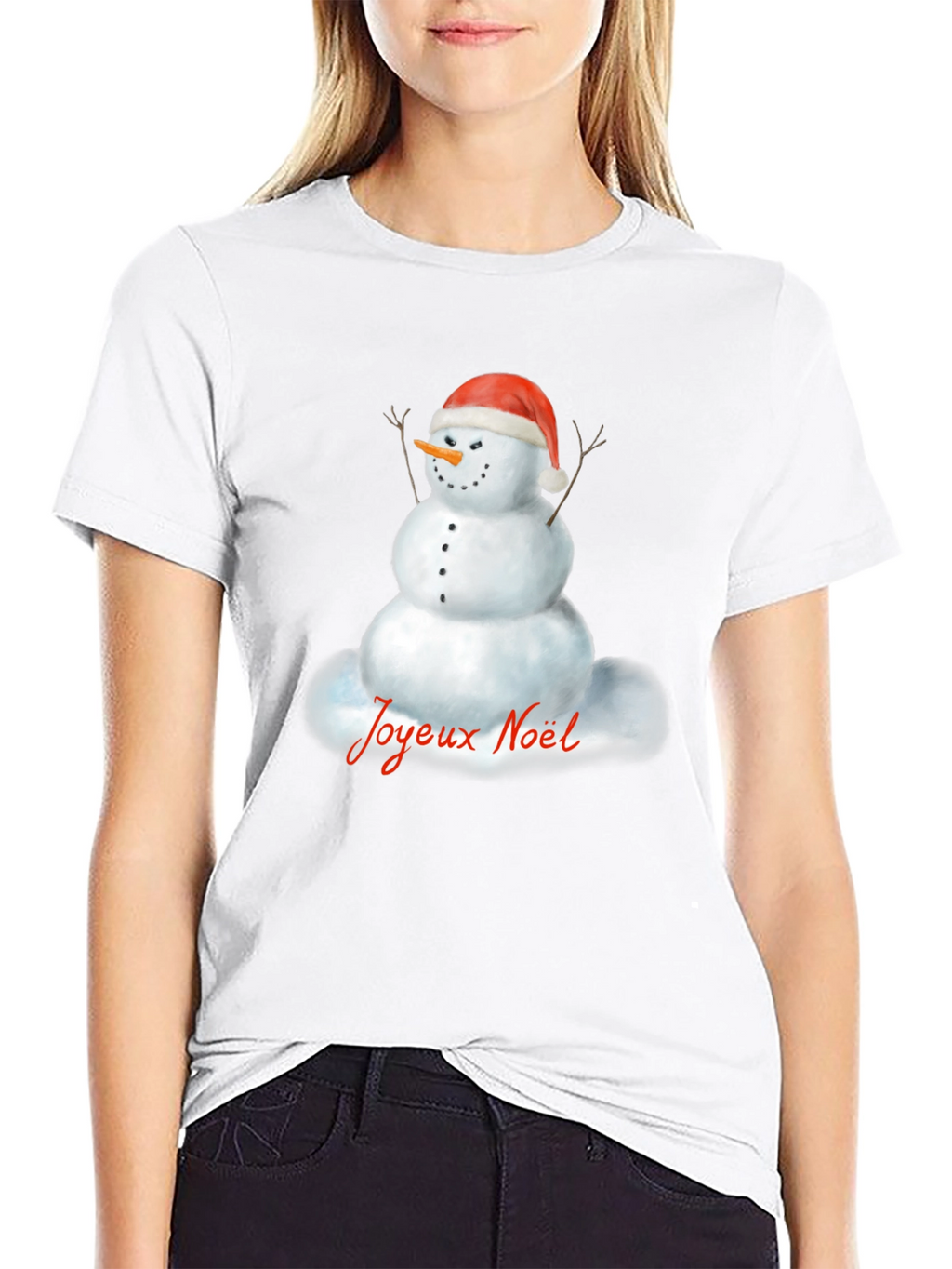 Joyeux Noel Snowman Black T-Shirt
