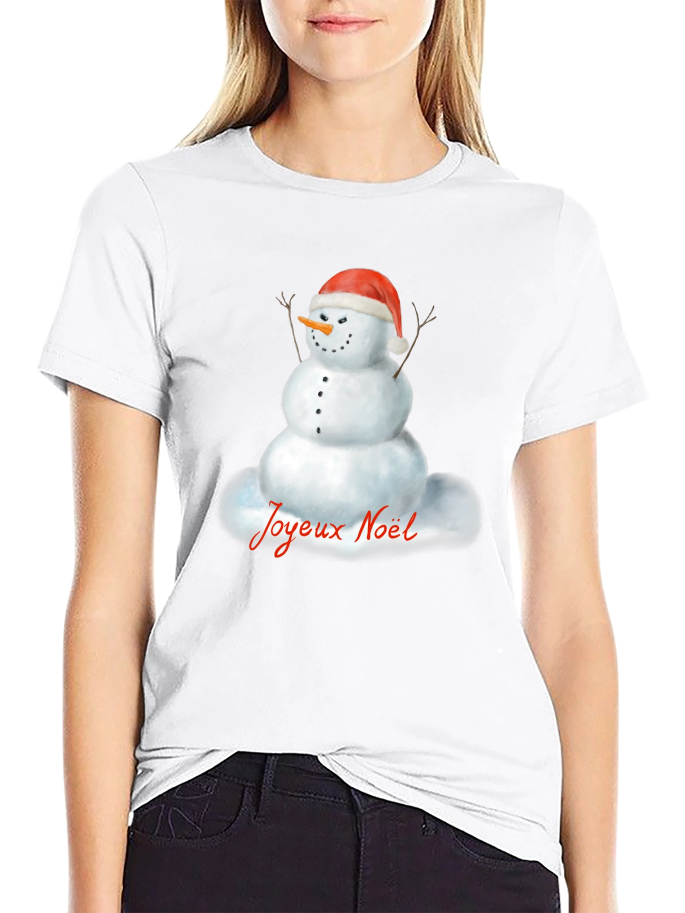 Joyeux Noel Snowman Black T-Shirt