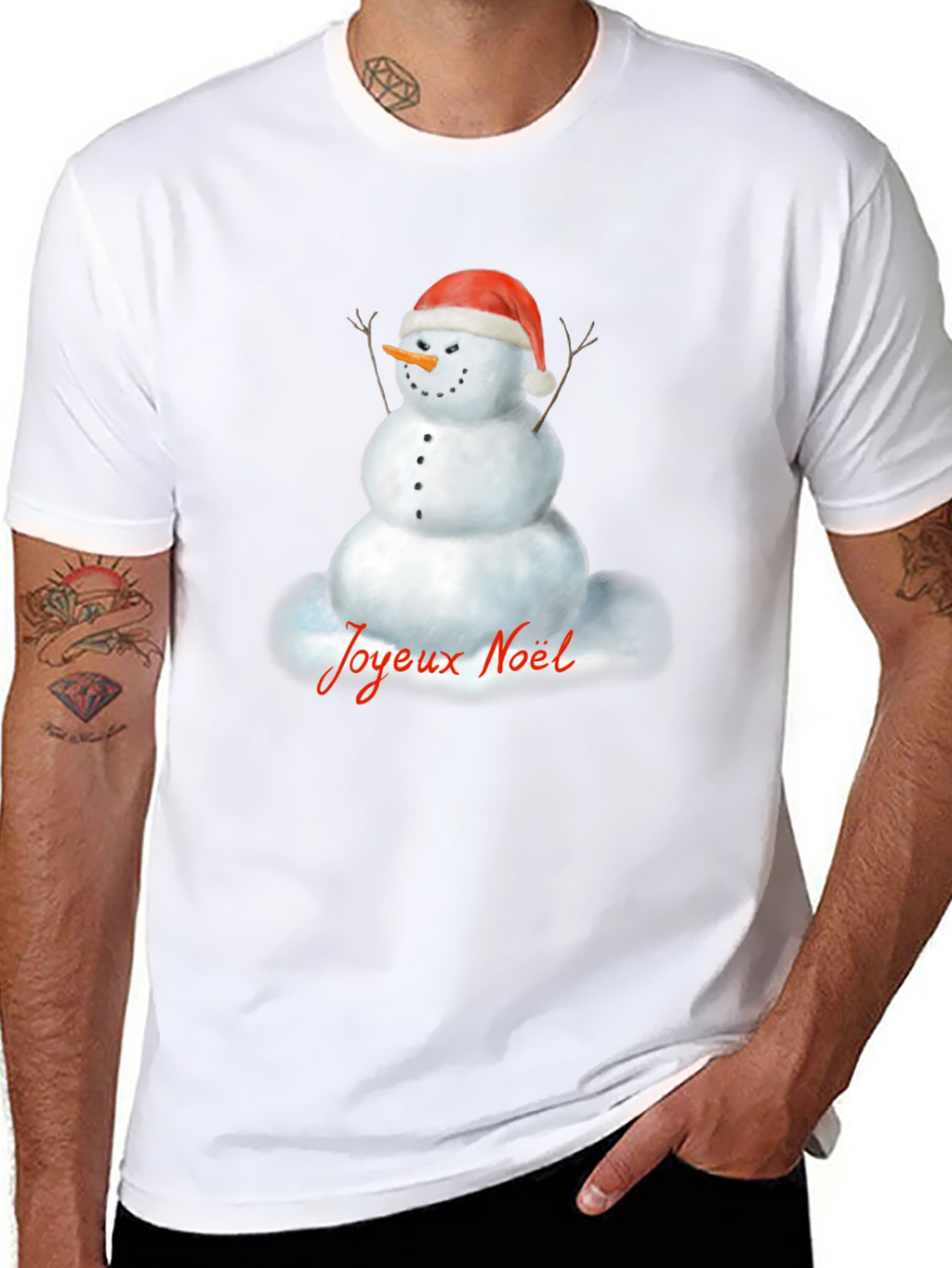 Joyeux Noel Snowman Black T-Shirt