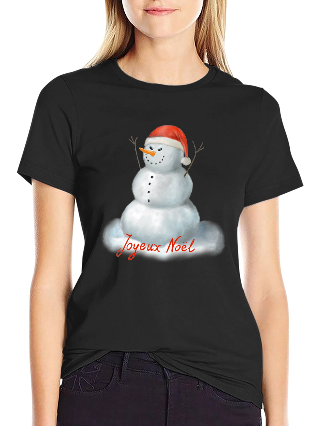 Joyeux Noel Snowman Black T-Shirt
