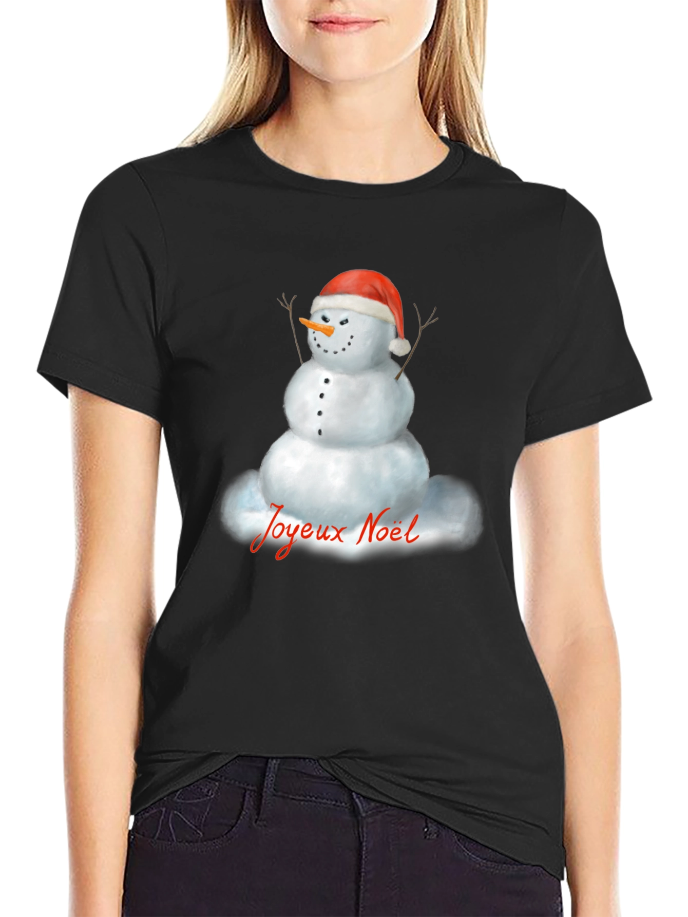 Joyeux Noel Snowman Black T-Shirt