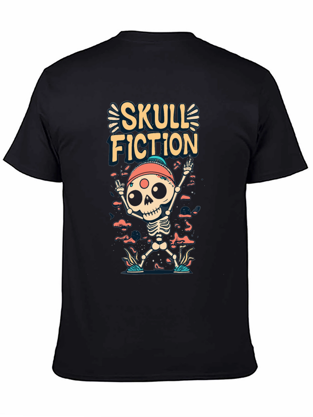 Skull Fiction Graphic Tee - Spooky Skeleton Design