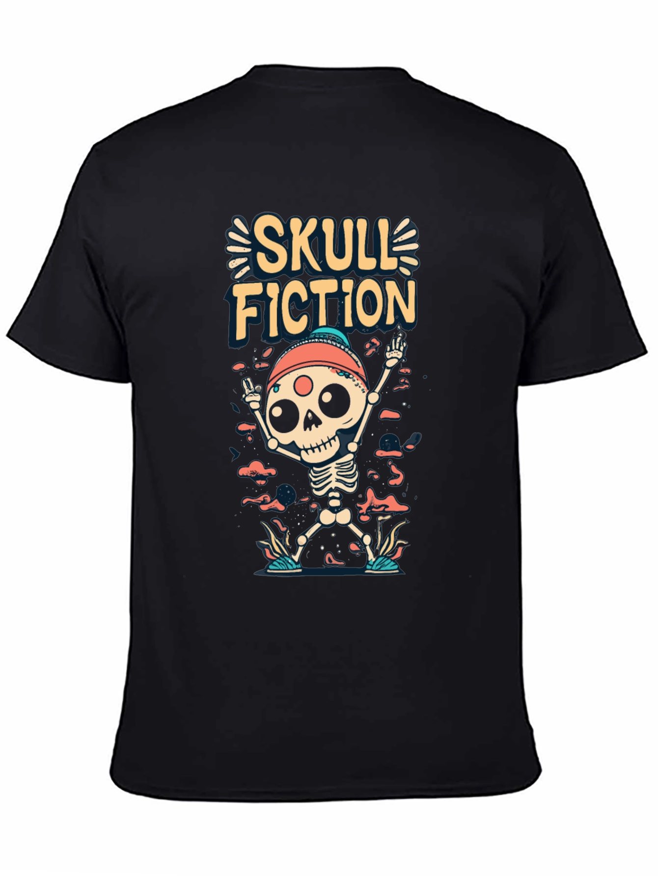 Skull Fiction Graphic Tee - Spooky Skeleton Design