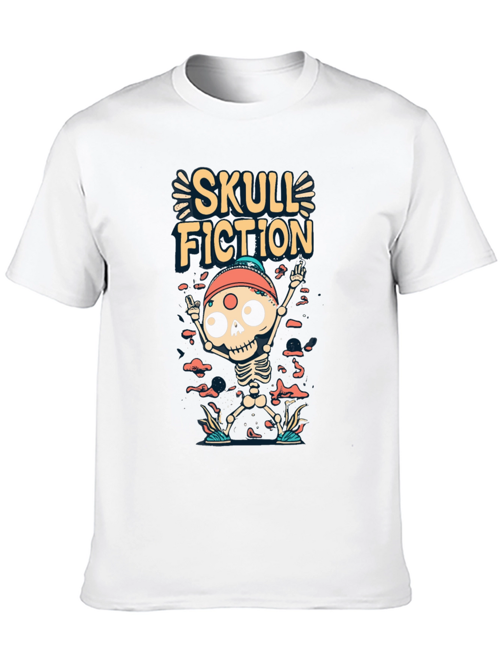 Skull Fiction Graphic Tee - Spooky Skeleton Design