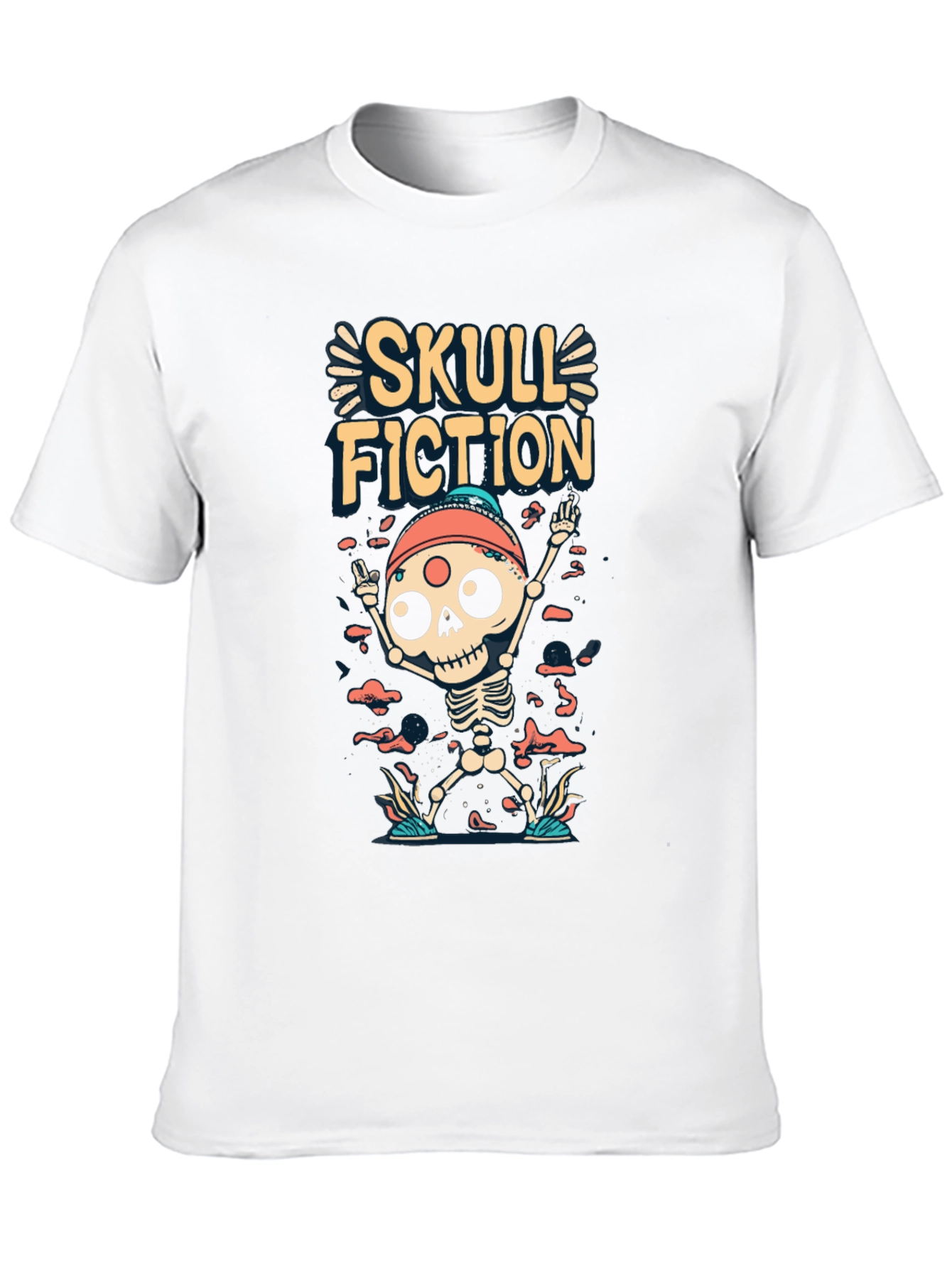 Skull Fiction Graphic Tee - Spooky Skeleton Design