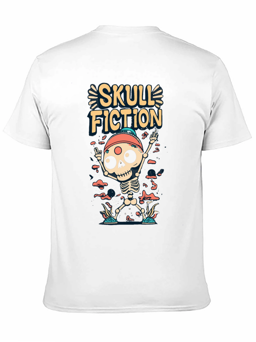 Skull Fiction Graphic Tee - Spooky Skeleton Design