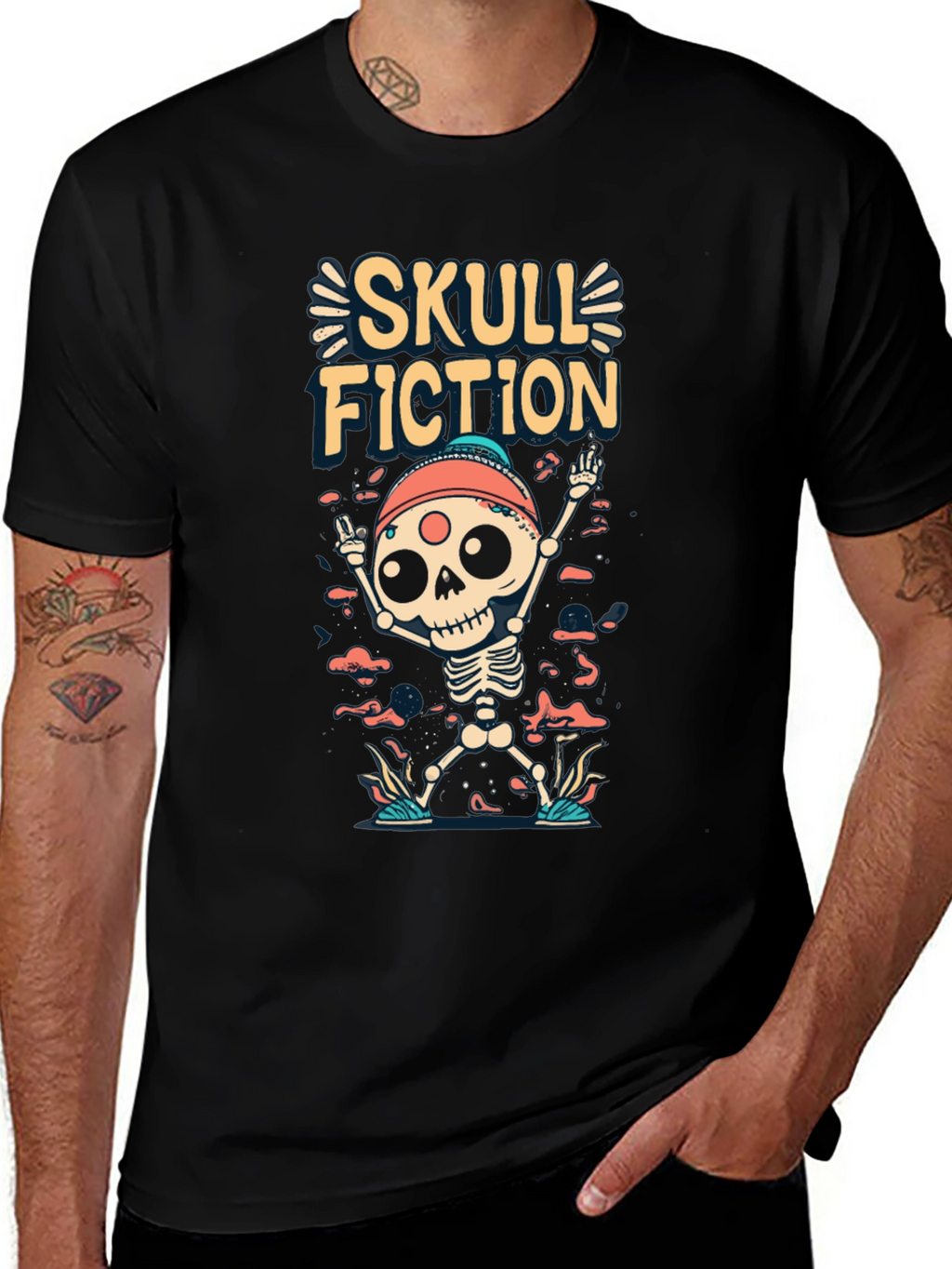 Skull Fiction Graphic Tee - Spooky Skeleton Design