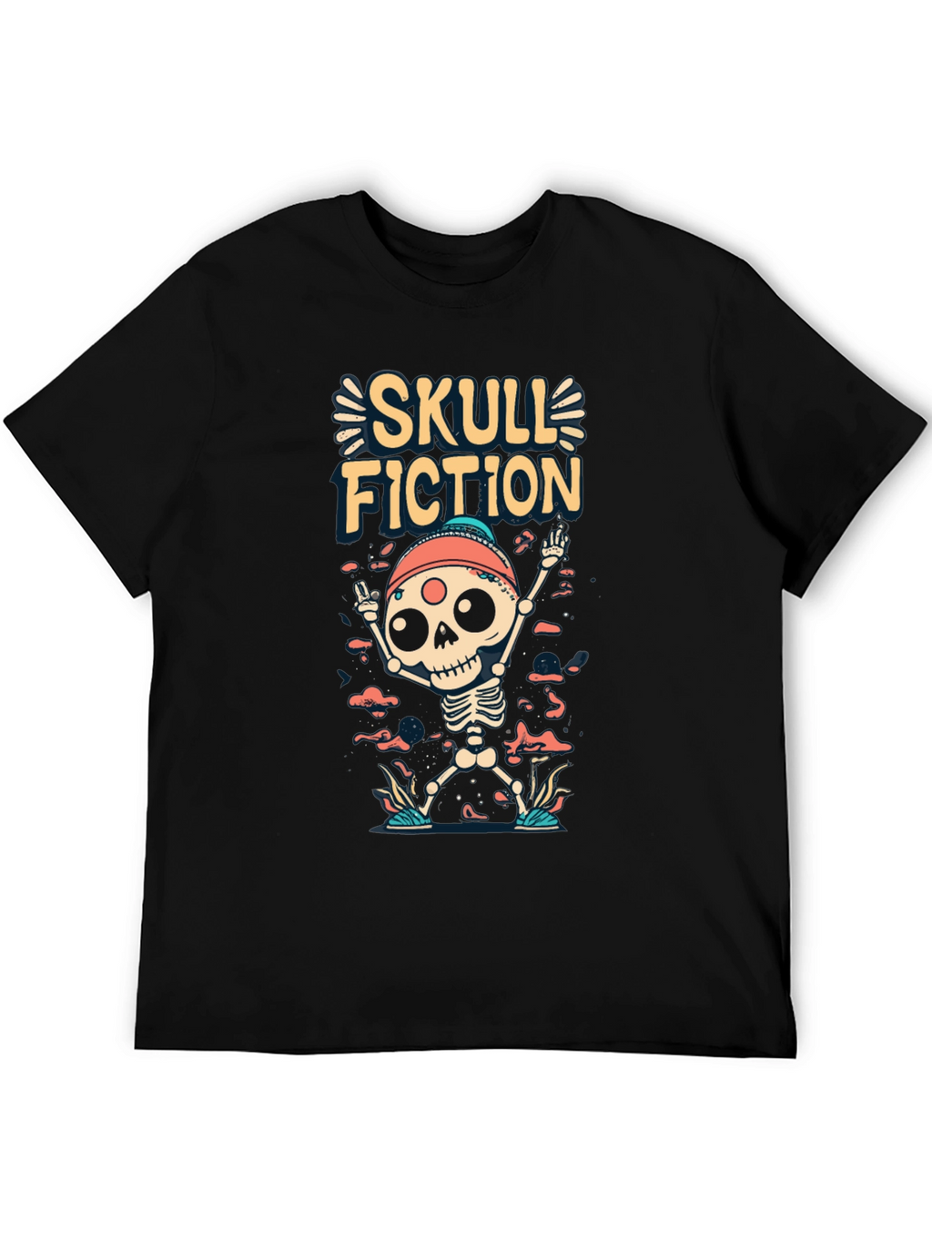 Skull Fiction Graphic Tee - Spooky Skeleton Design