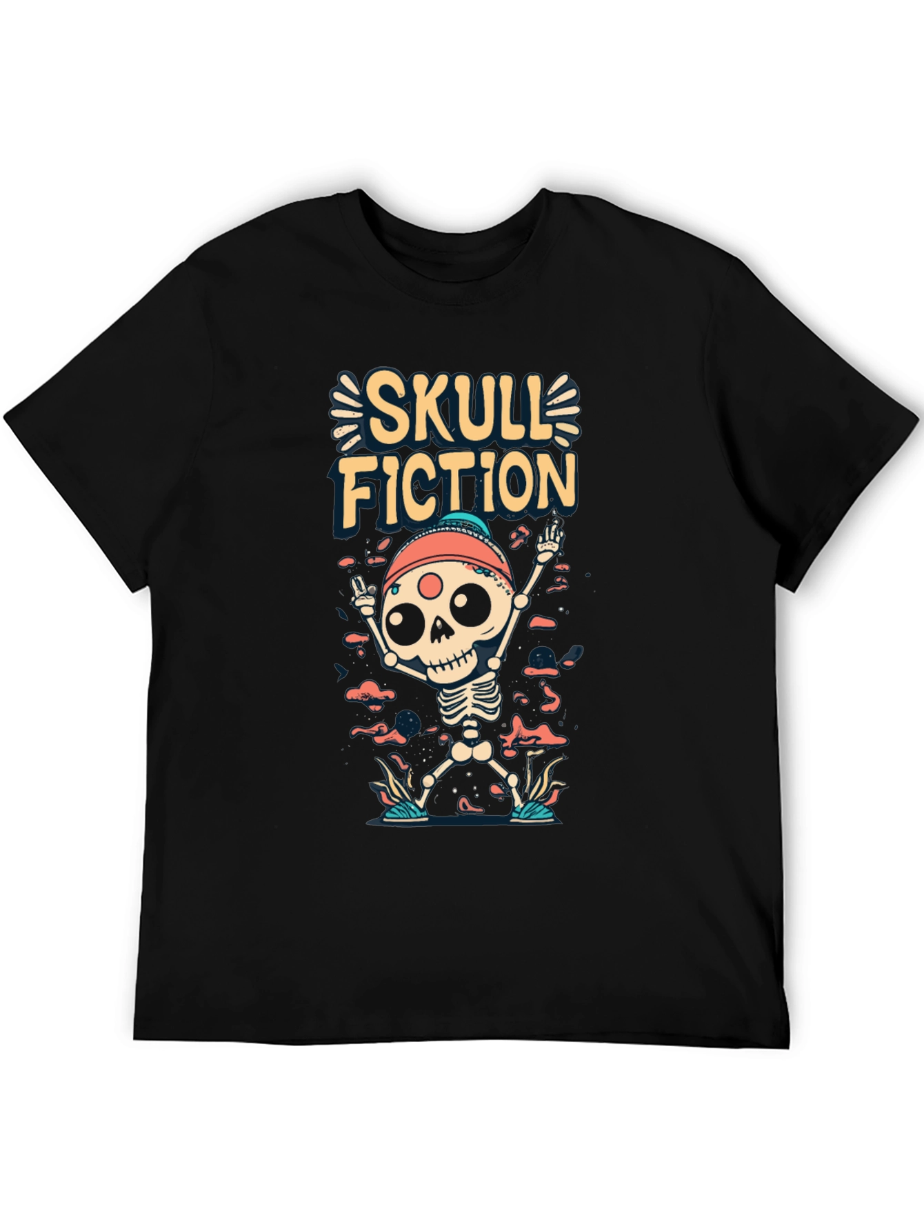Skull Fiction Graphic Tee - Spooky Skeleton Design