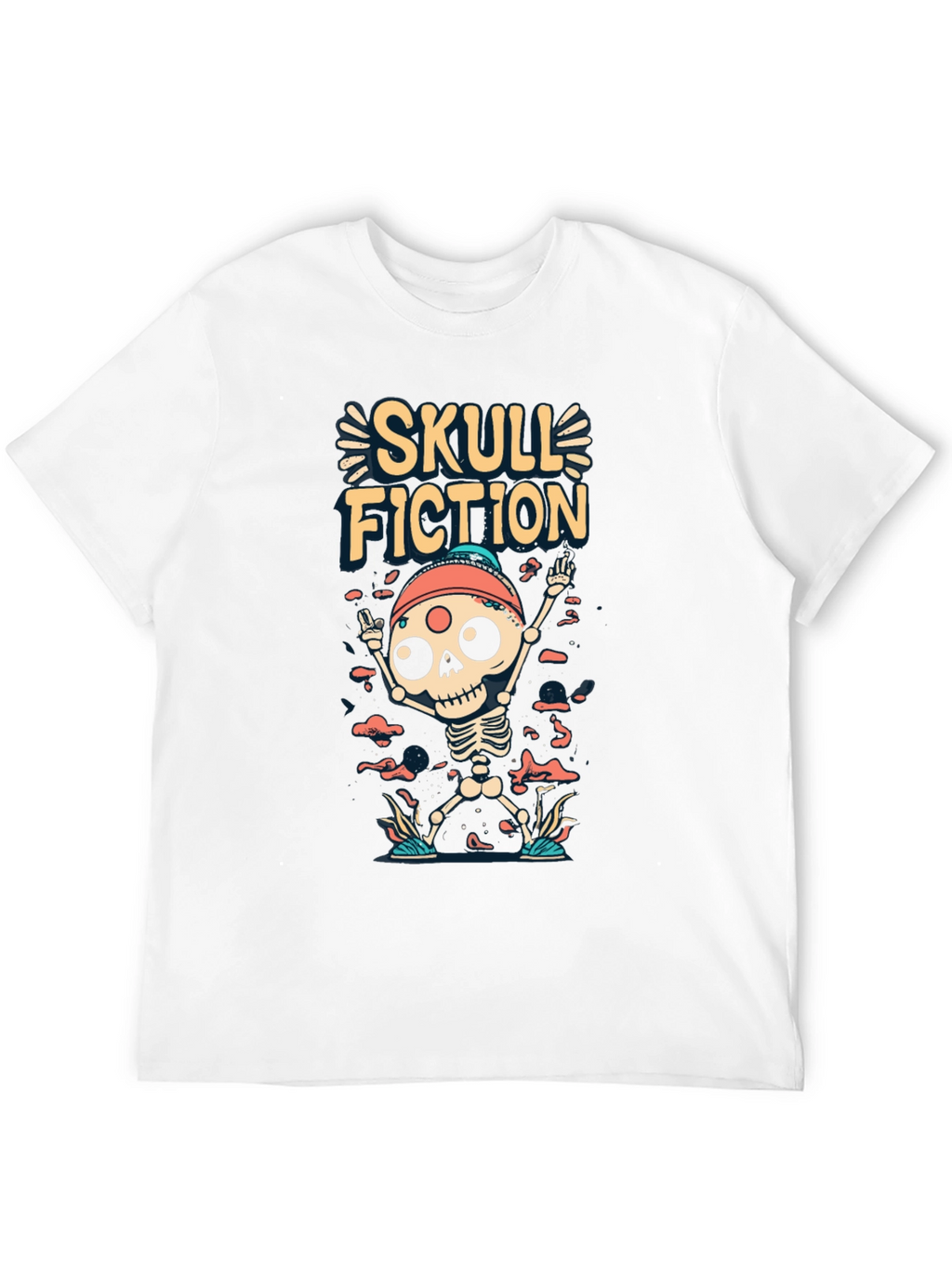 Skull Fiction Graphic Tee - Spooky Skeleton Design