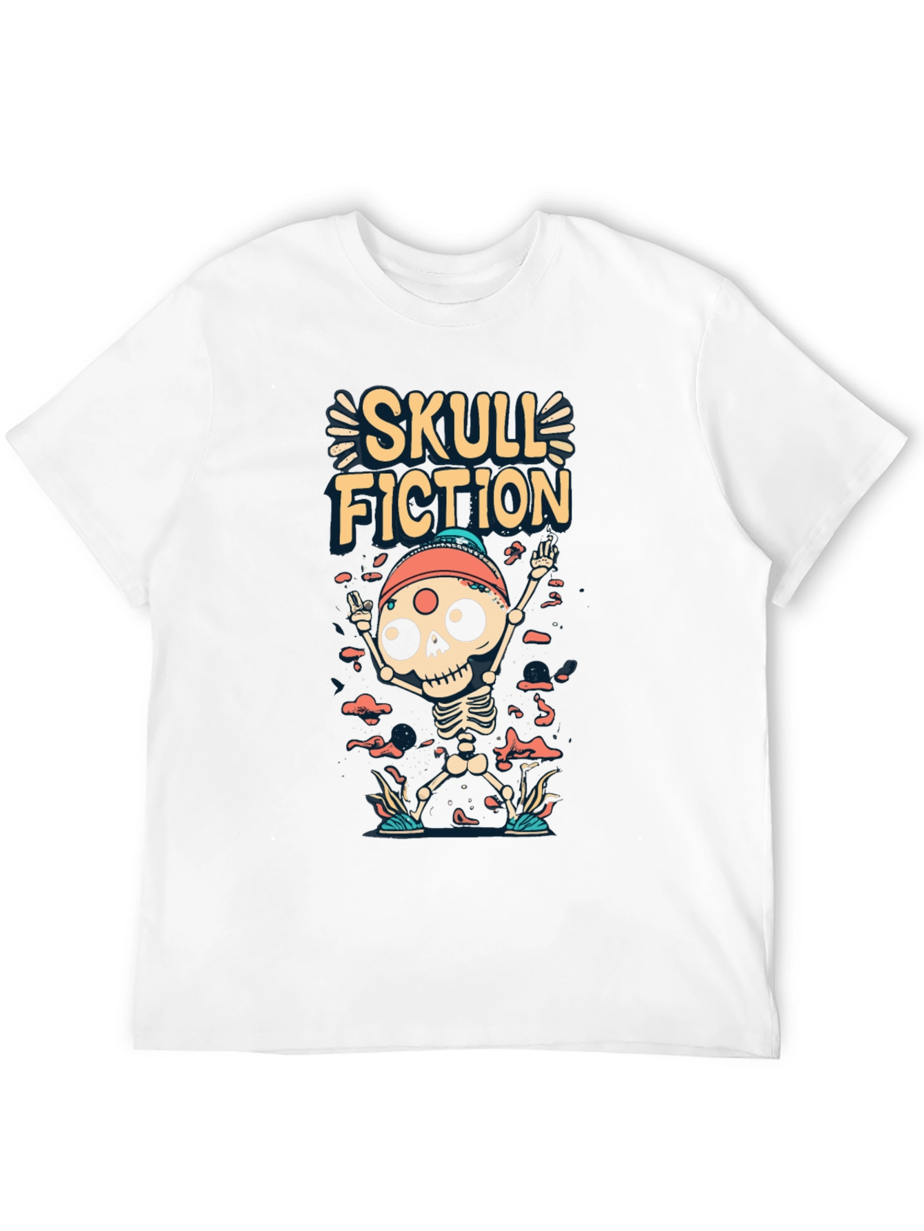 Skull Fiction Graphic Tee - Spooky Skeleton Design