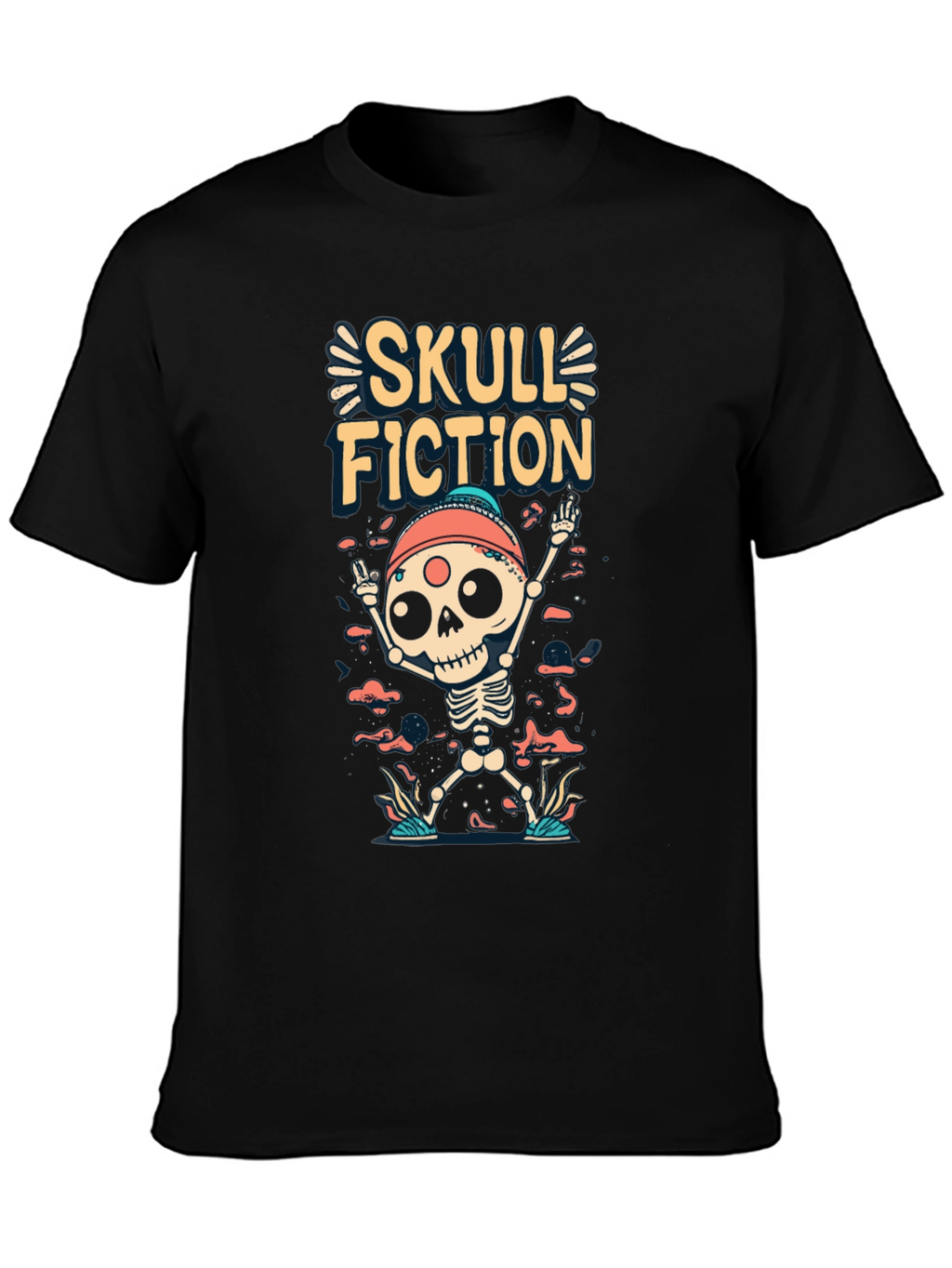 Skull Fiction Graphic Tee - Spooky Skeleton Design
