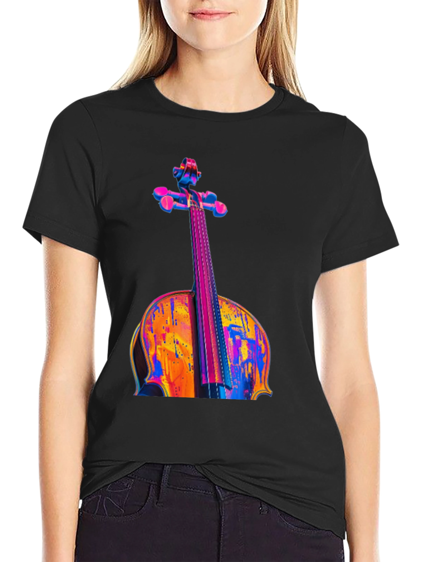 Vibrant Cello Graphic Black T-Shirt