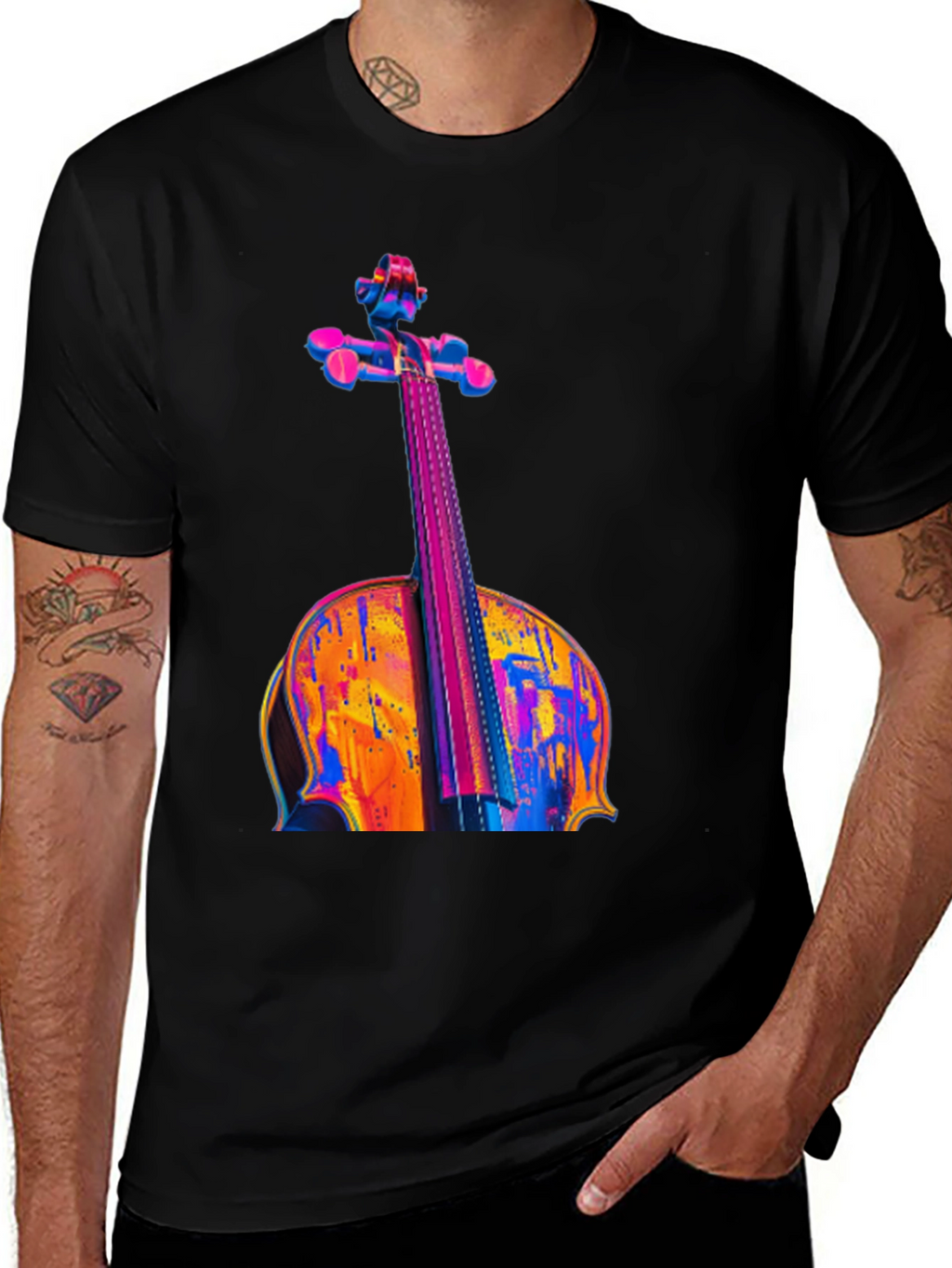 Vibrant Cello Graphic Black T-Shirt
