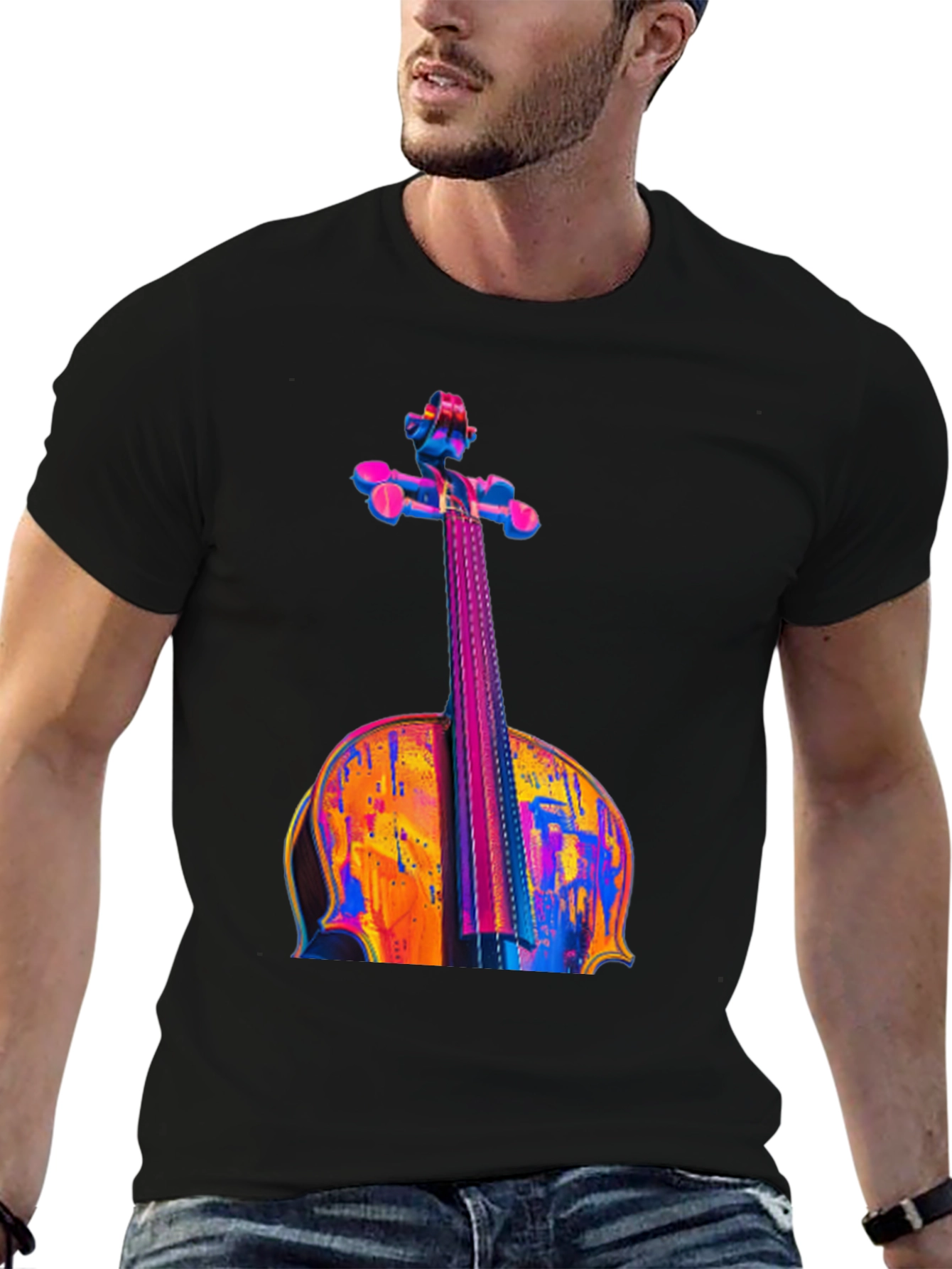Vibrant Cello Graphic Black T-Shirt