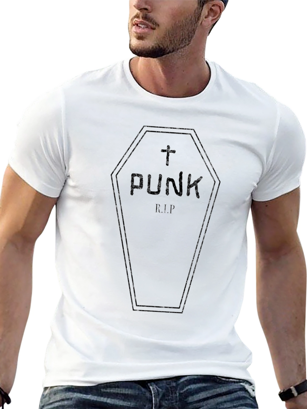 Punk R.I.P. Graphic Tee - Black Coffin Design