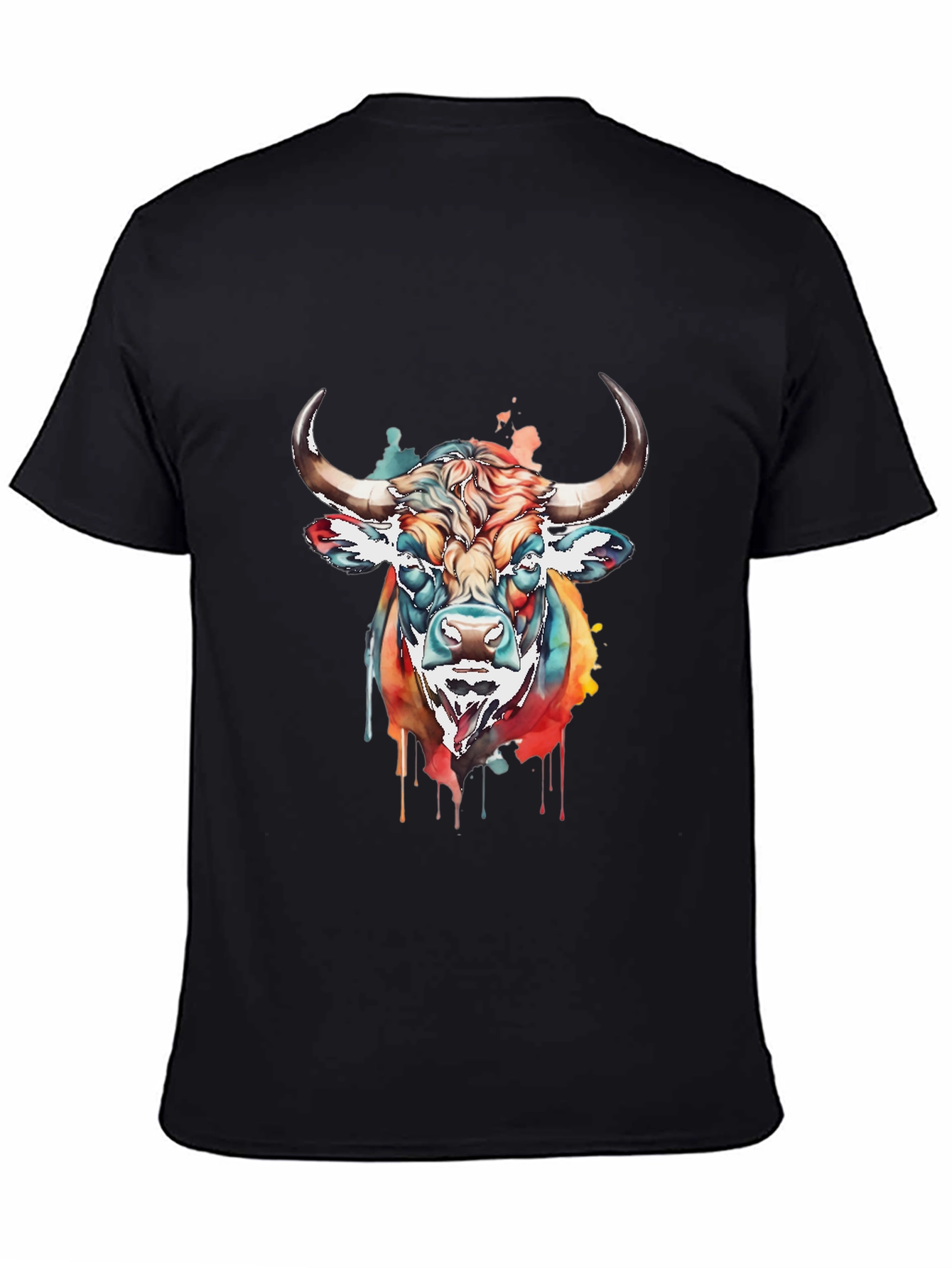 Colorful Bull Graphic Tee - Mens Black T-Shirt
