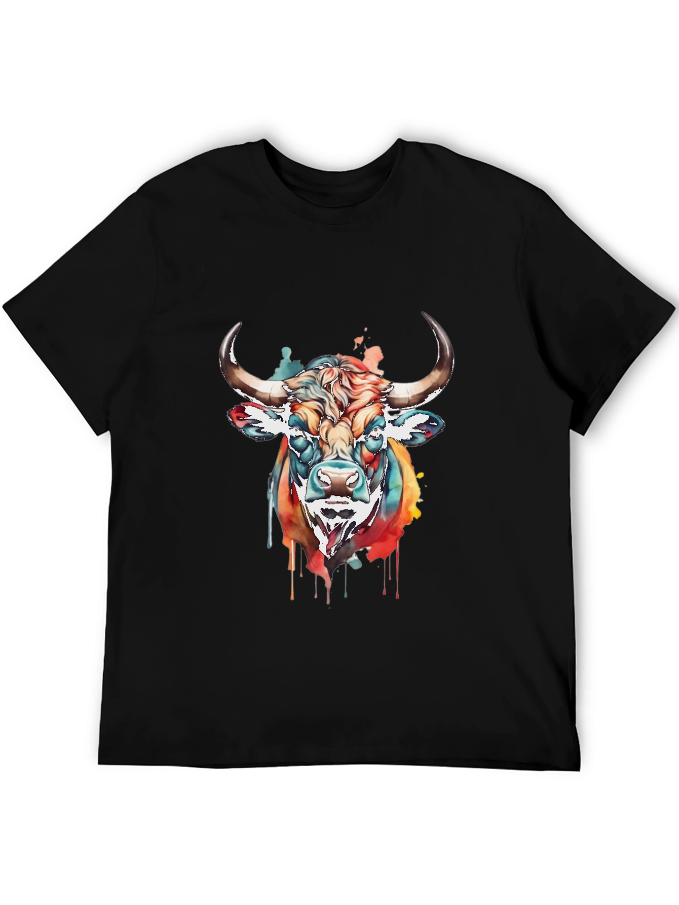 Colorful Bull Graphic Tee - Mens Black T-Shirt