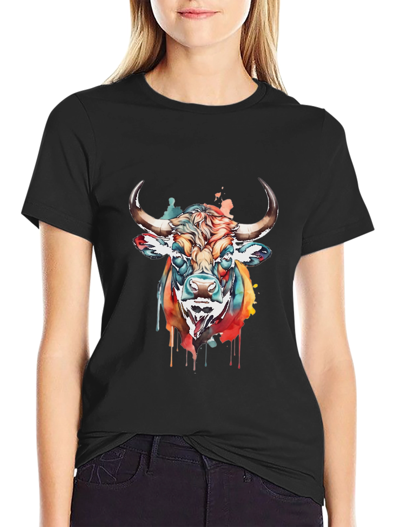 Colorful Bull Graphic Tee - Mens Black T-Shirt