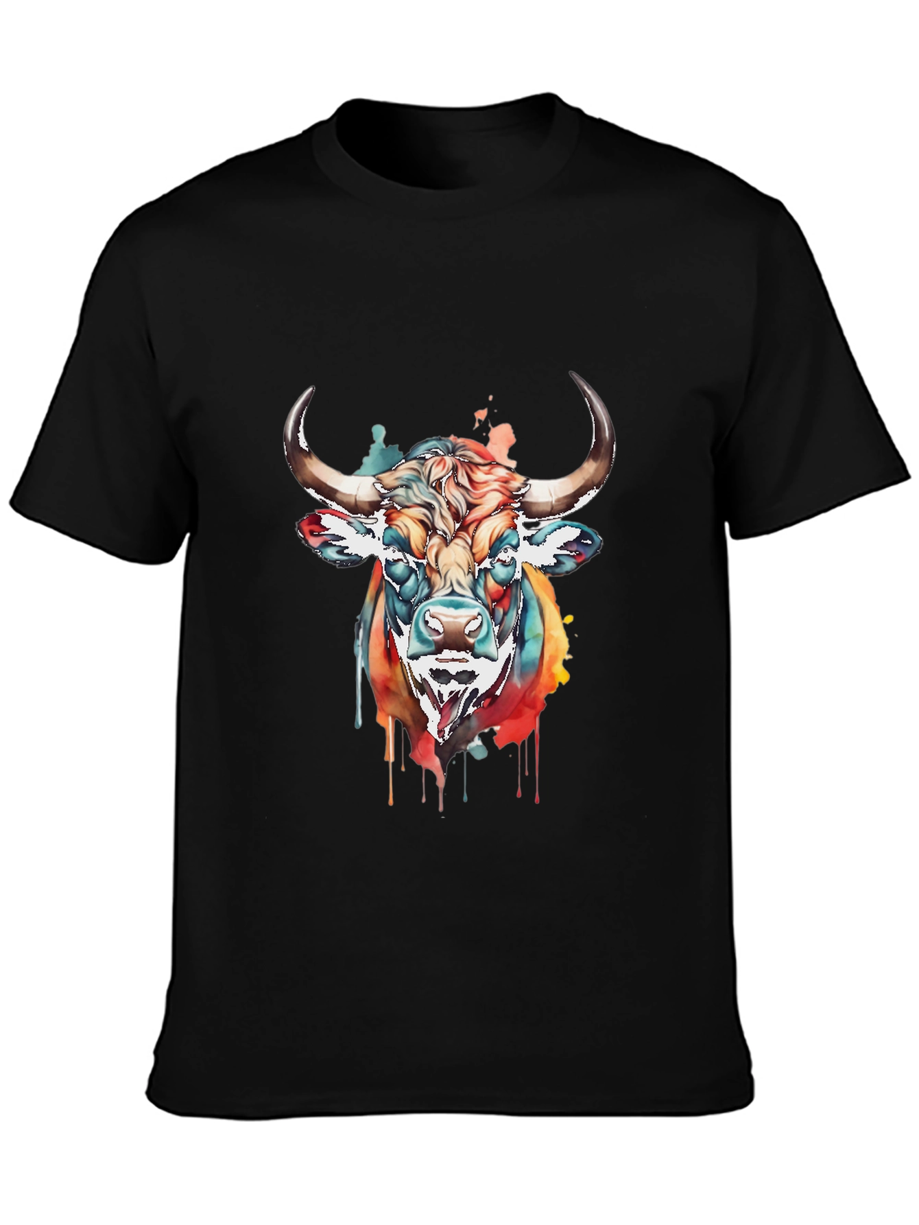 Colorful Bull Graphic Tee - Mens Black T-Shirt