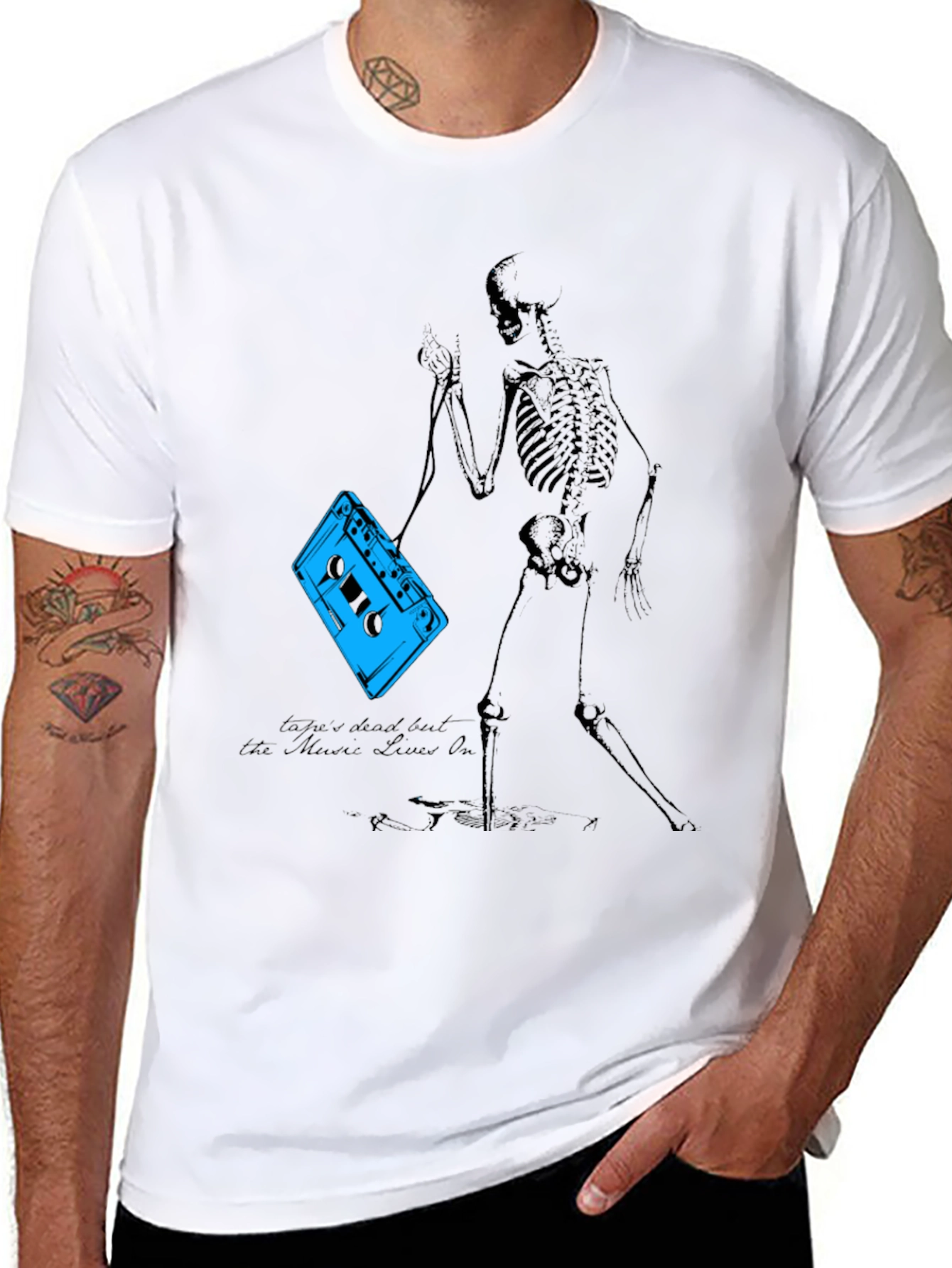 Skeleton Cassette Tape T-Shirt - Music Never Dies
