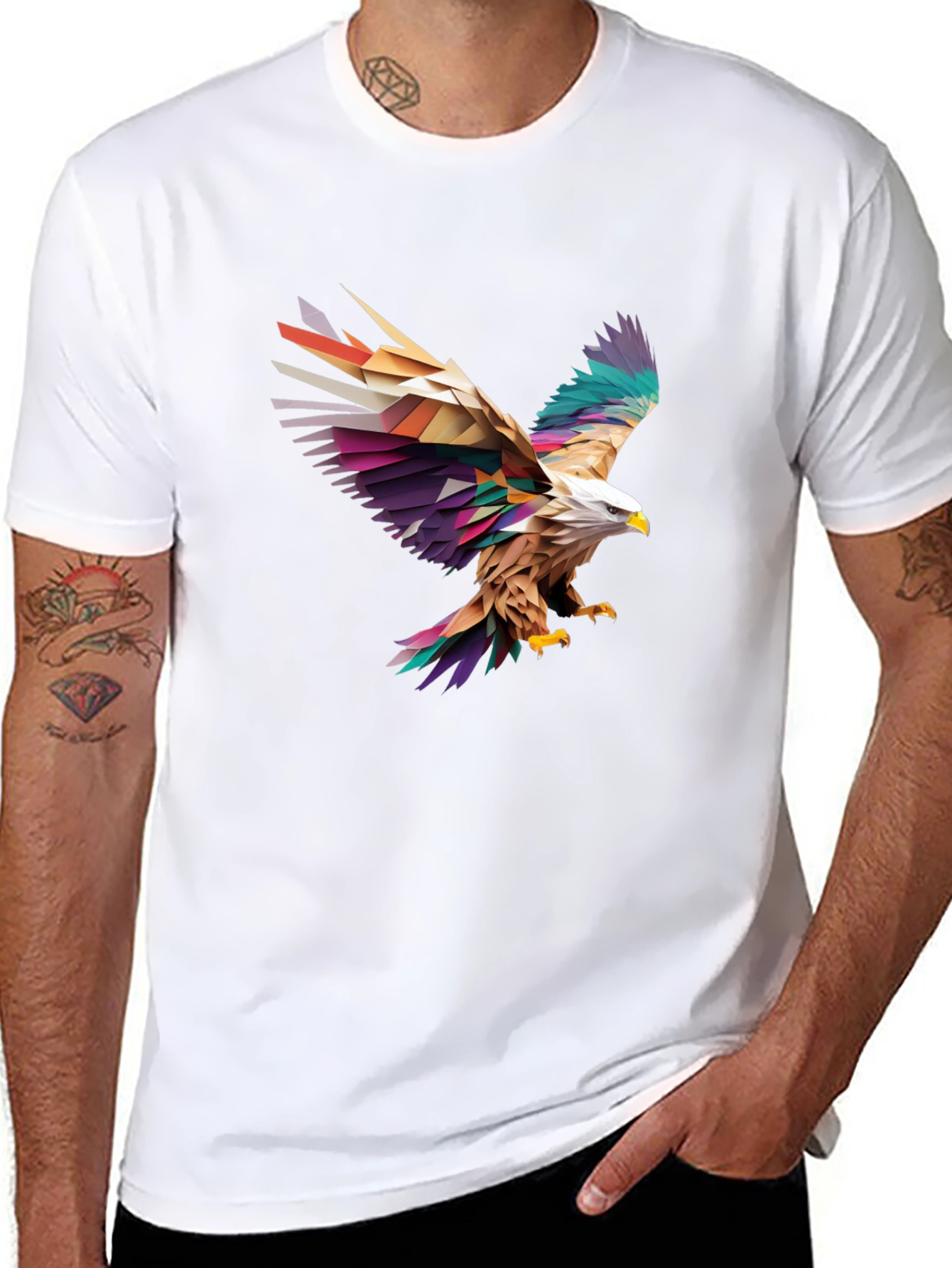 Geometric Eagle Graphic Black T-Shirt