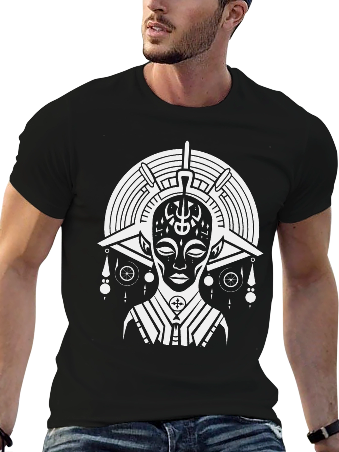 Abstract Tribal Print Black T-Shirt