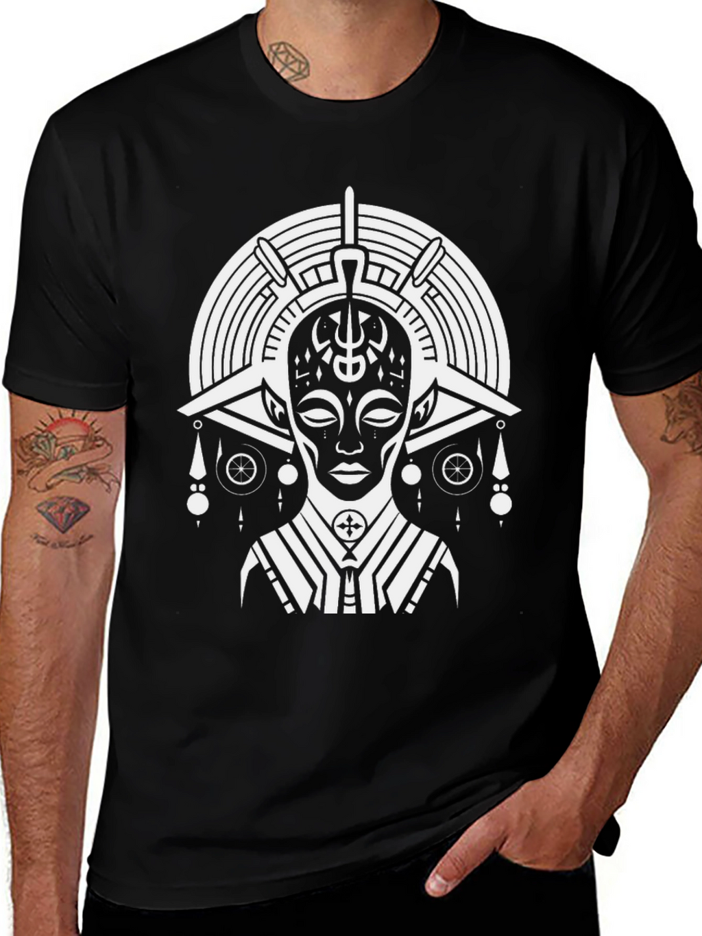 Abstract Tribal Print Black T-Shirt