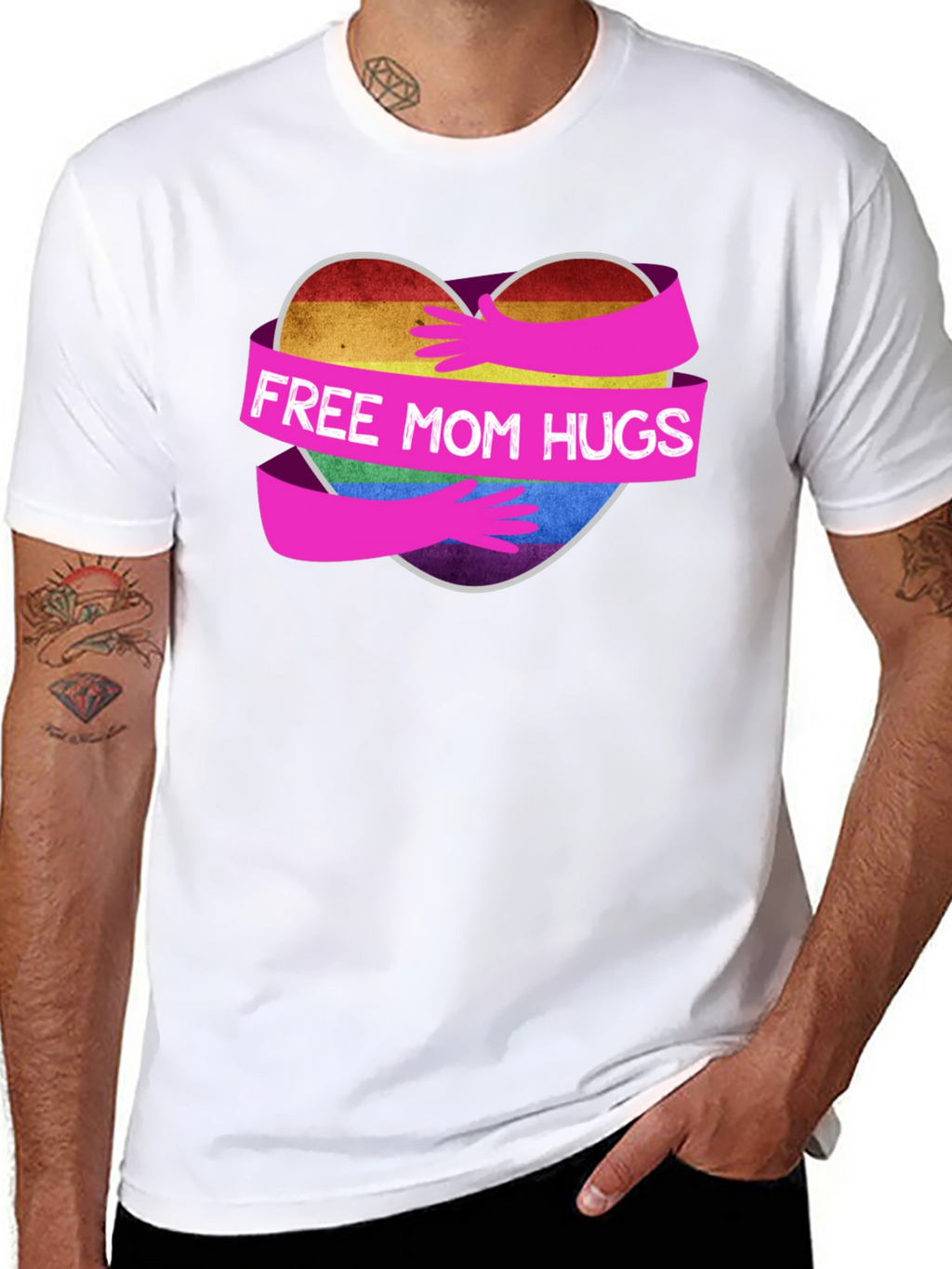 Free Mom Hugs Rainbow Heart T-Shirt