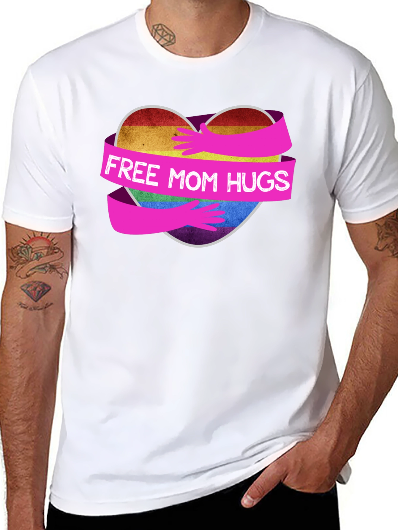 Free Mom Hugs Rainbow Heart T-Shirt
