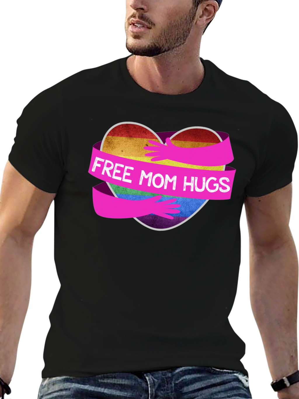 Free Mom Hugs Rainbow Heart T-Shirt