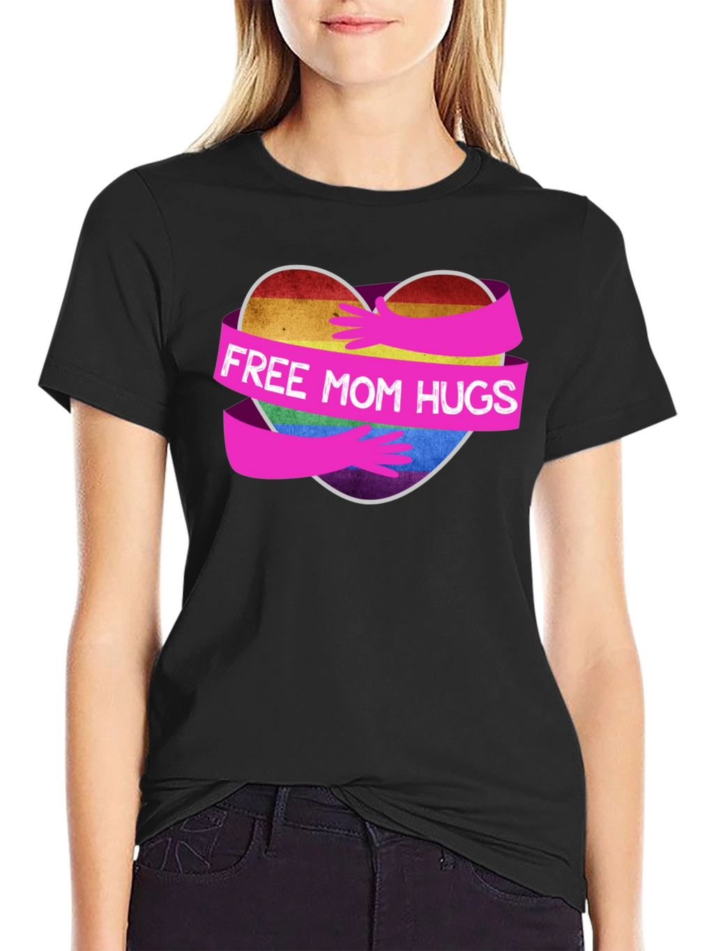 Free Mom Hugs Rainbow Heart T-Shirt