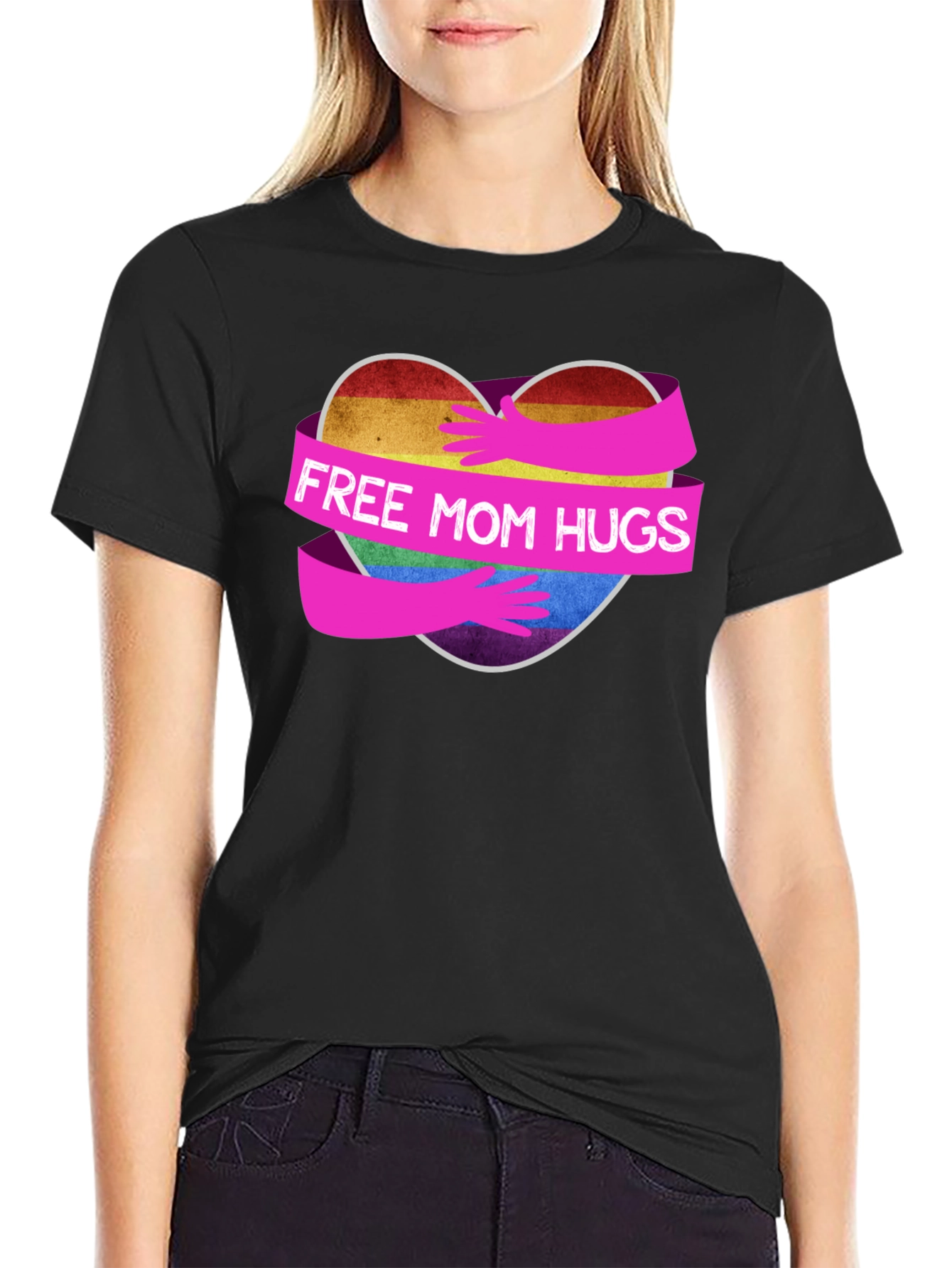 Free Mom Hugs Rainbow Heart T-Shirt