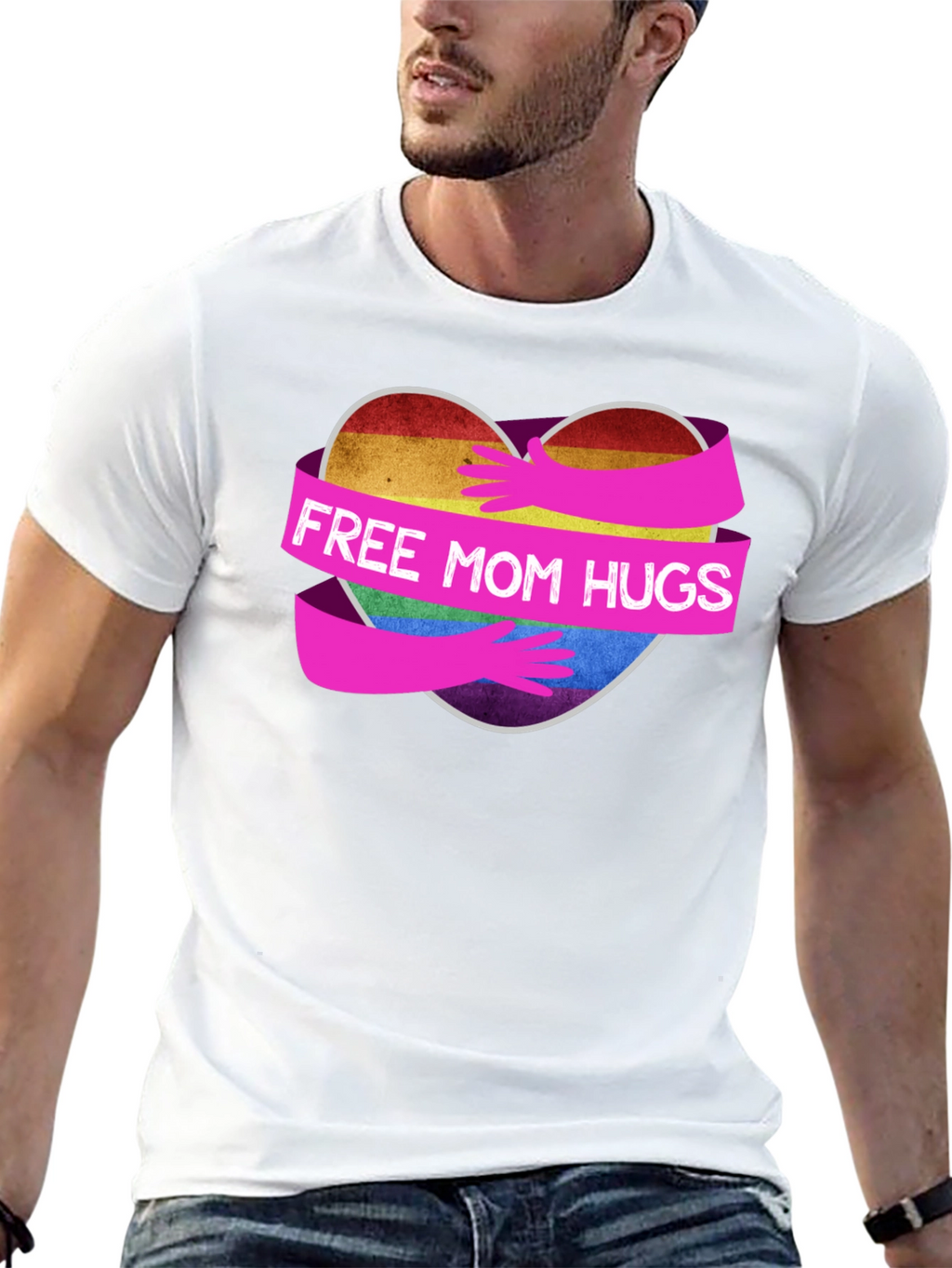 Free Mom Hugs Rainbow Heart T-Shirt