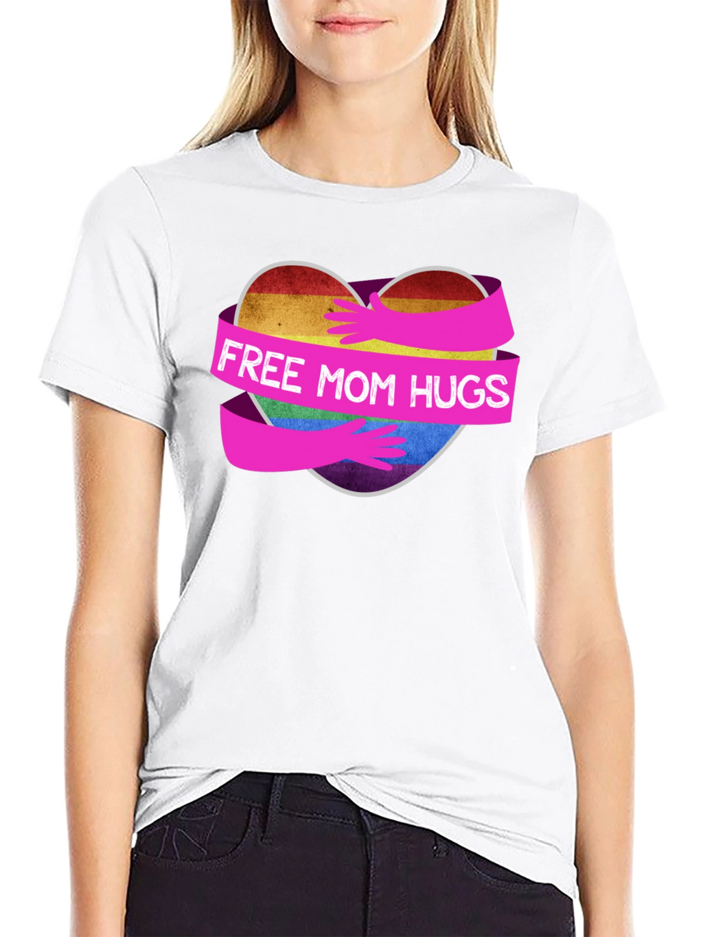 Free Mom Hugs Rainbow Heart T-Shirt