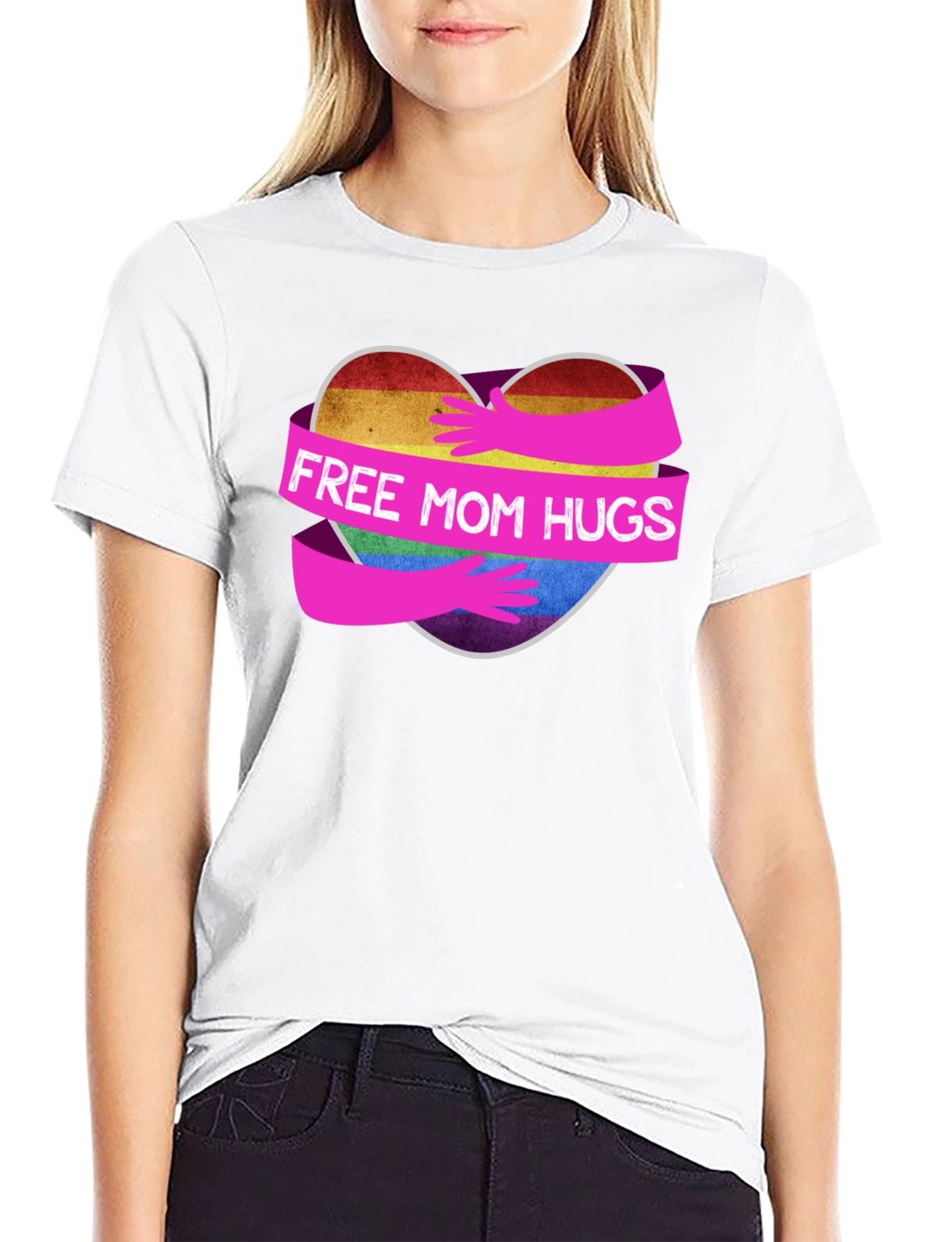 Free Mom Hugs Rainbow Heart T-Shirt