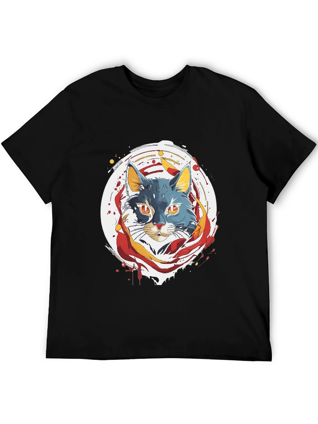 Artistic Cat Graphic Tee - Black
