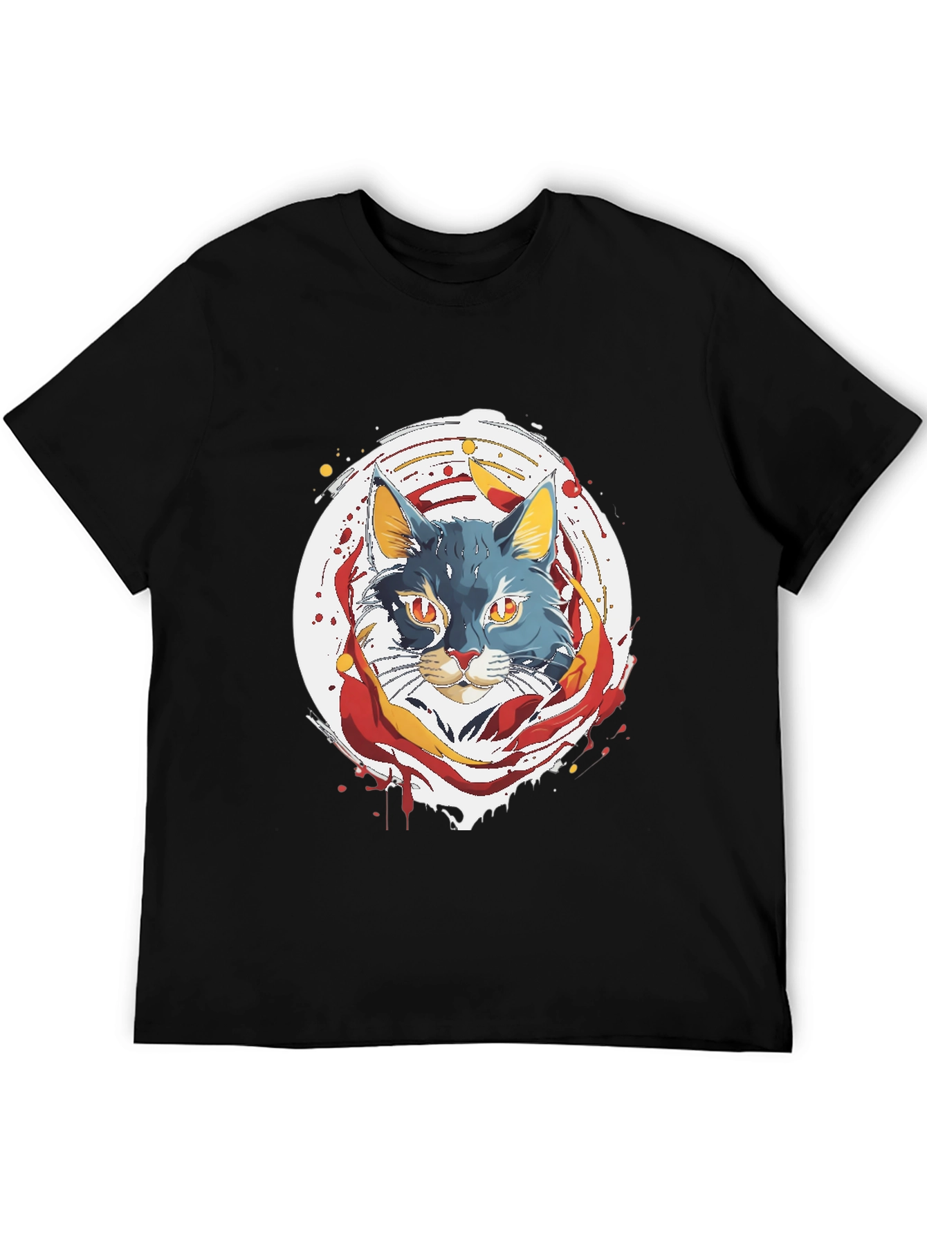 Artistic Cat Graphic Tee - Black