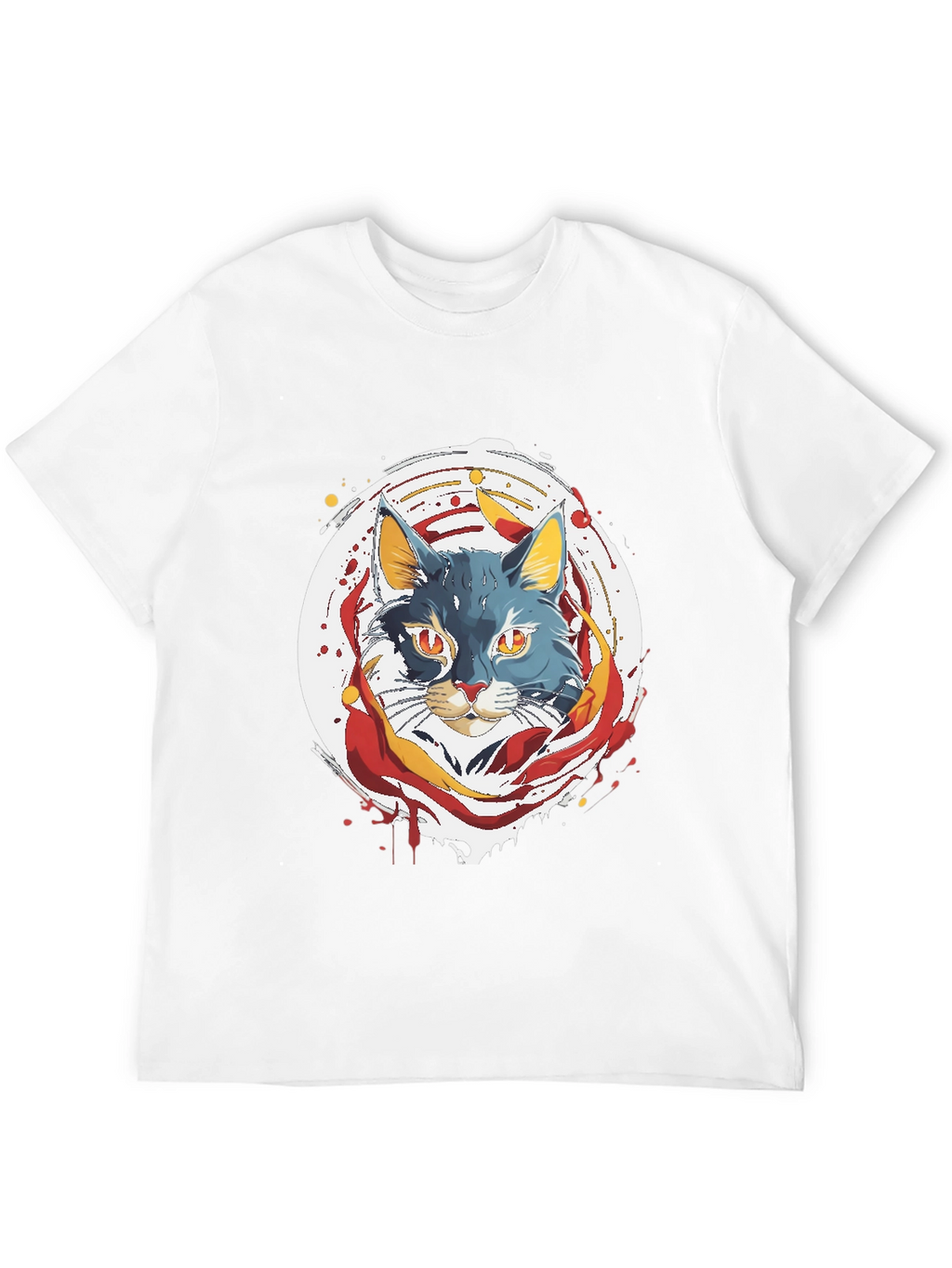 Artistic Cat Graphic Tee - Black
