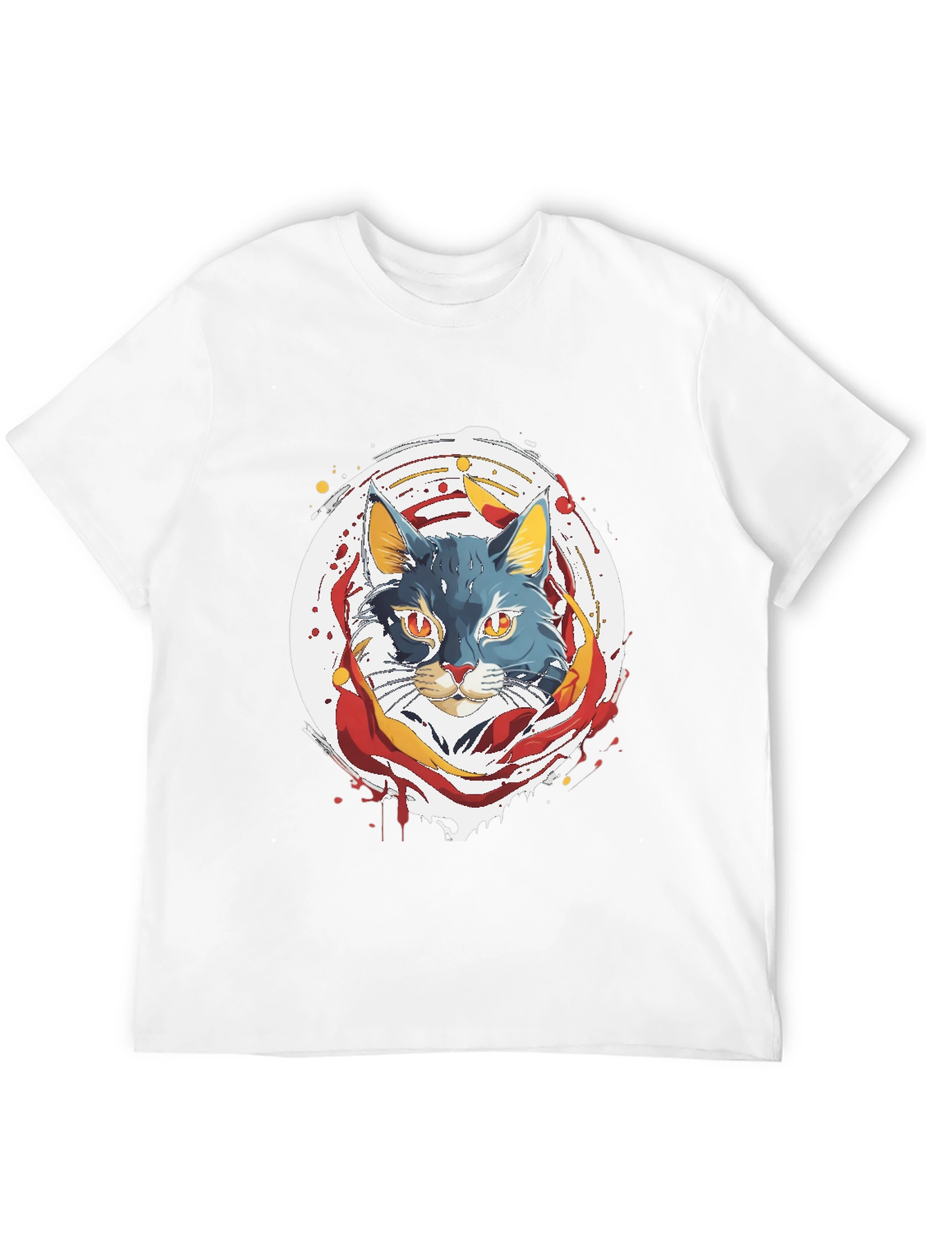 Artistic Cat Graphic Tee - Black
