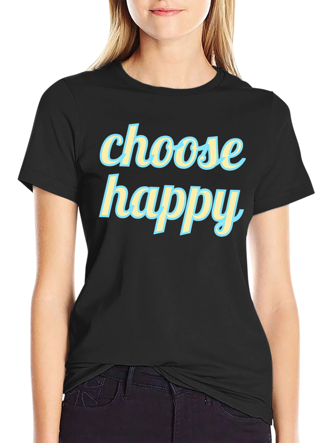 Choose Happy Graphic Tee - Black Cotton T-Shirt
