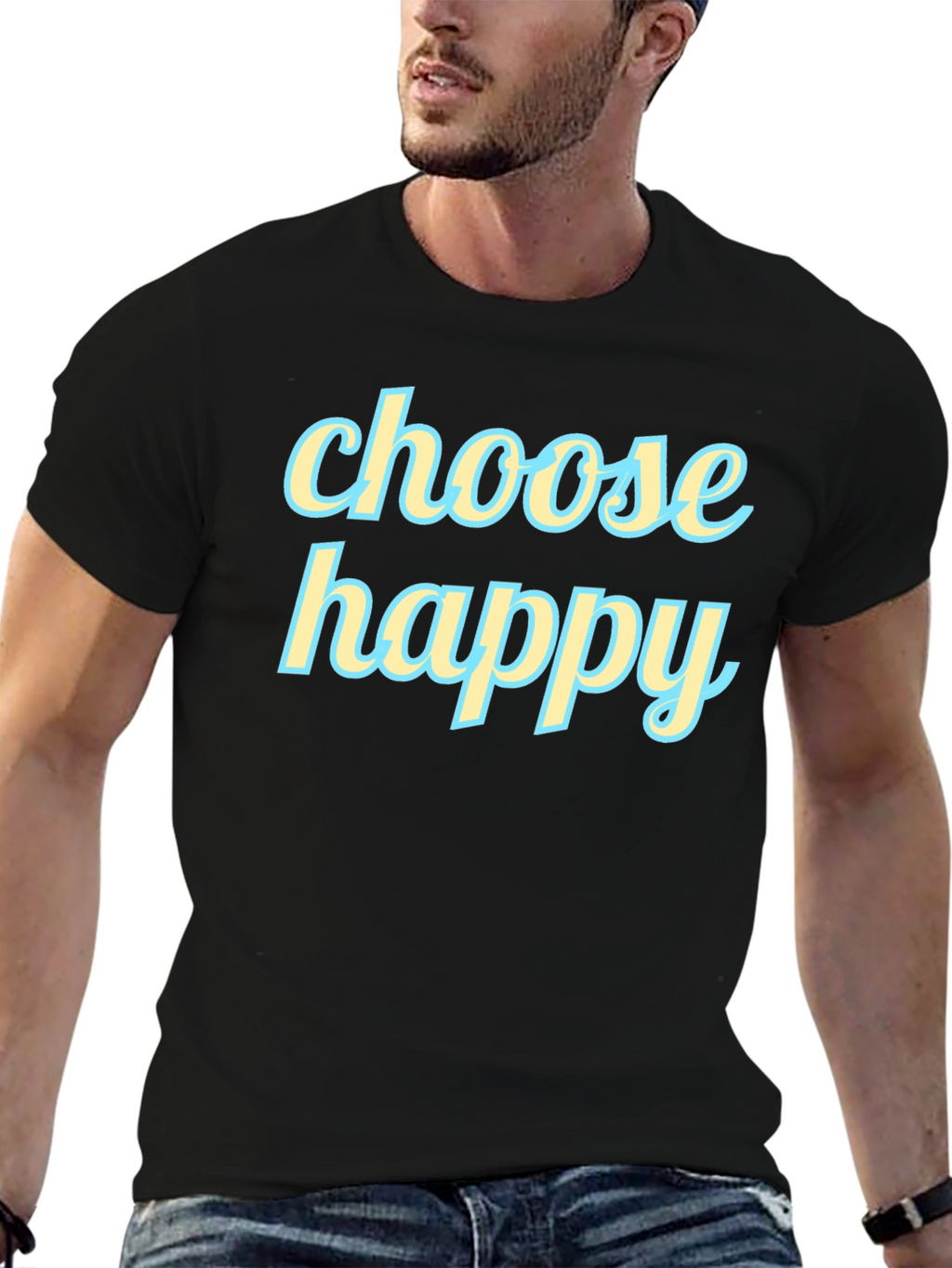 Choose Happy Graphic Tee - Black Cotton T-Shirt