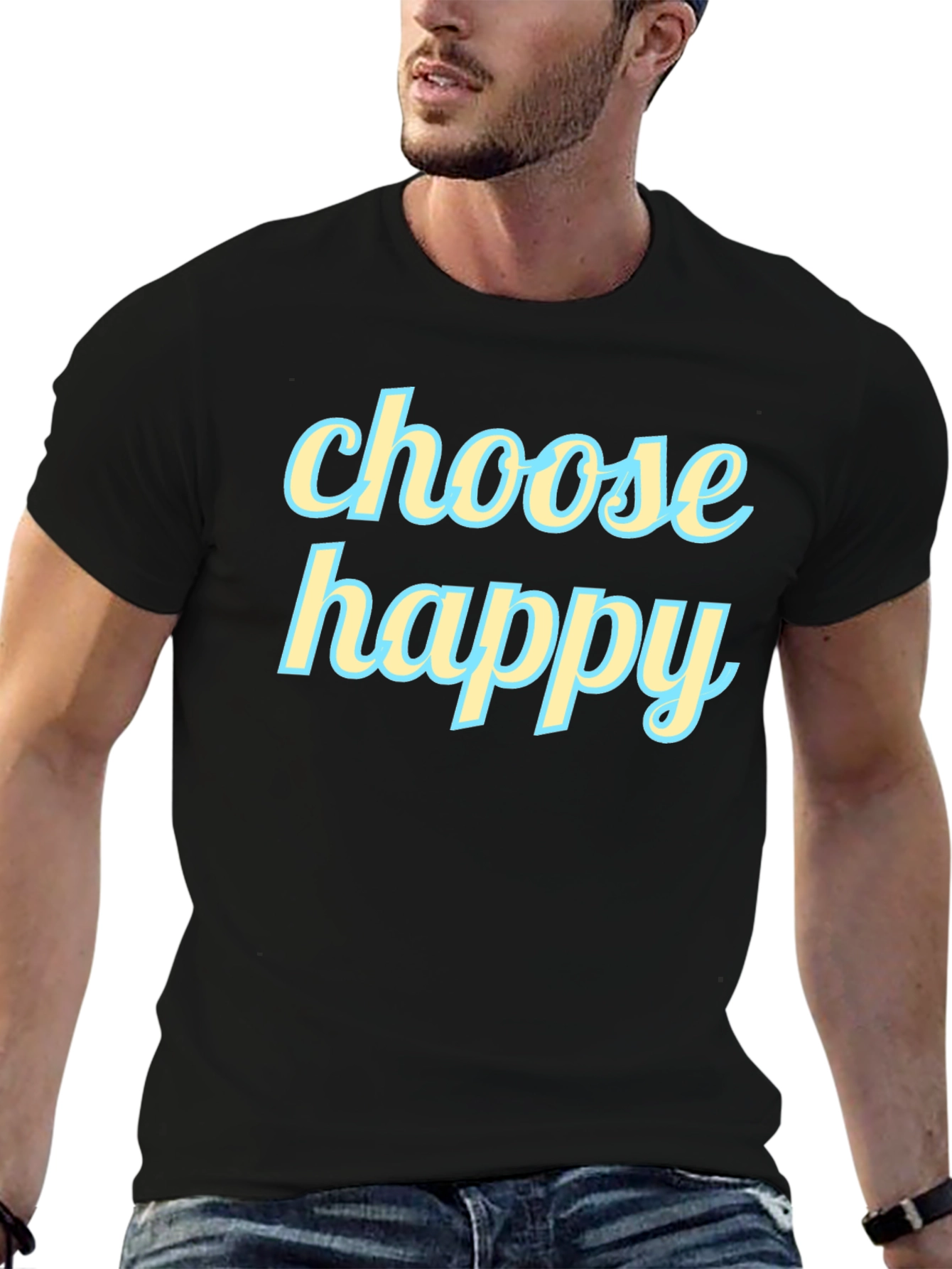Choose Happy Graphic Tee - Black Cotton T-Shirt