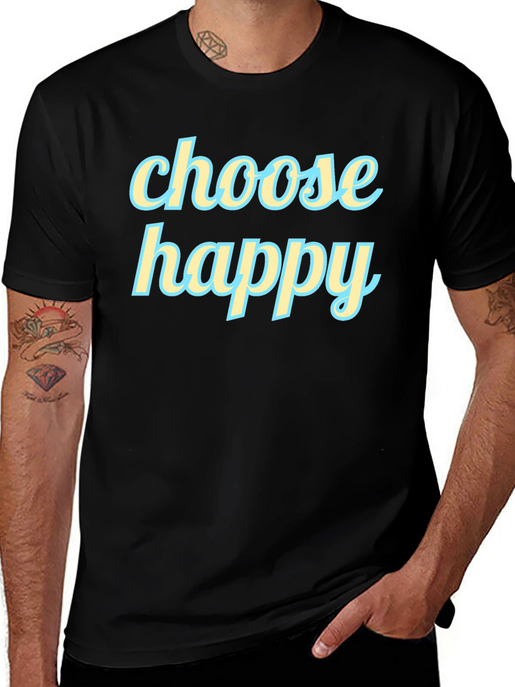Choose Happy Graphic Tee - Black Cotton T-Shirt