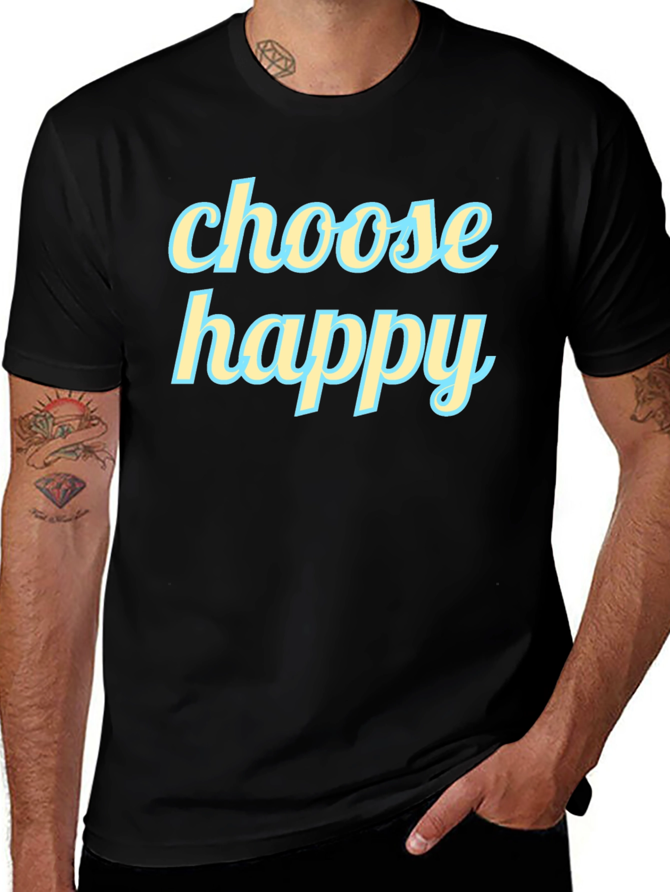 Choose Happy Graphic Tee - Black Cotton T-Shirt