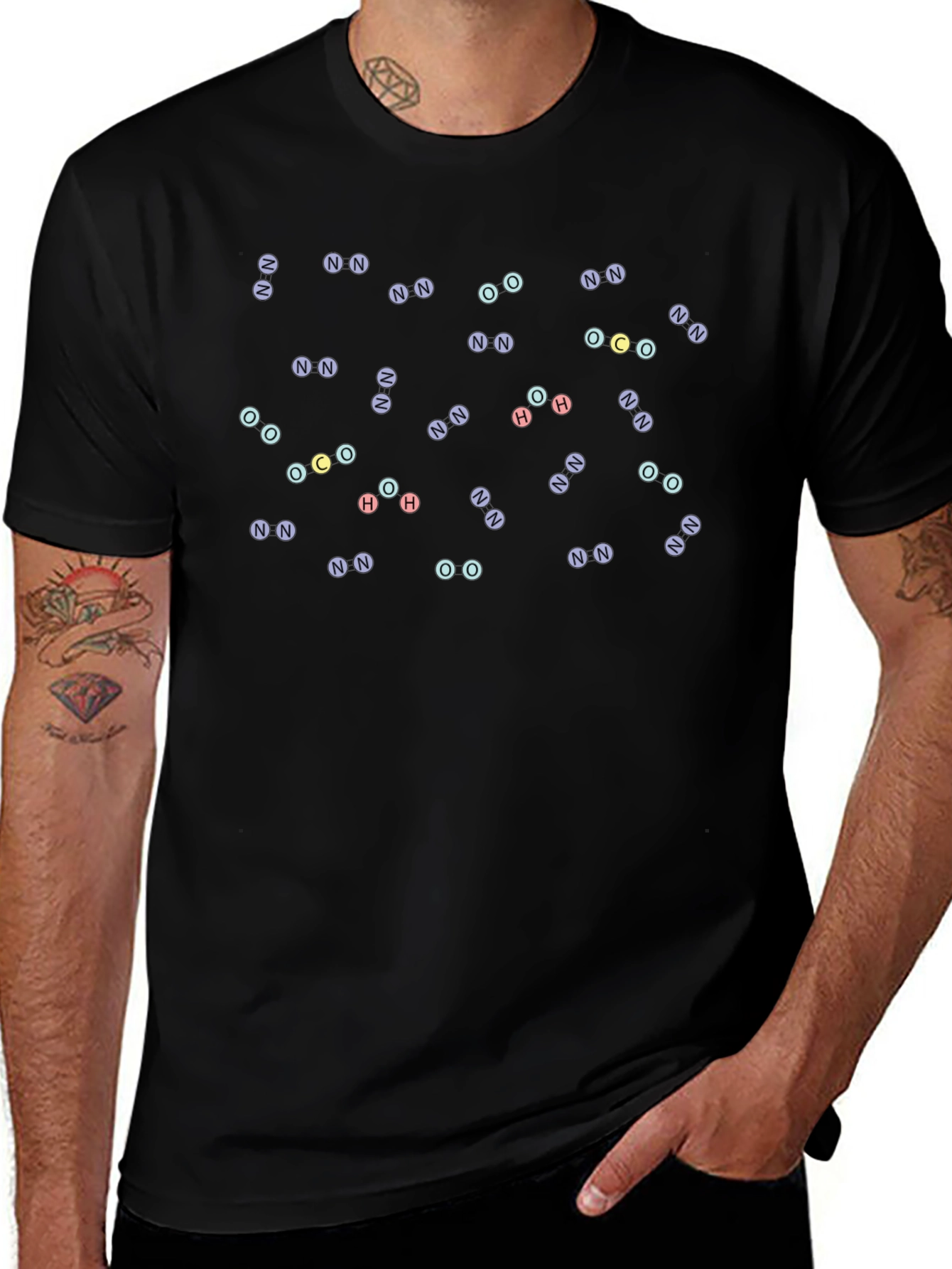 Molecular Compound Pattern Black T-Shirt