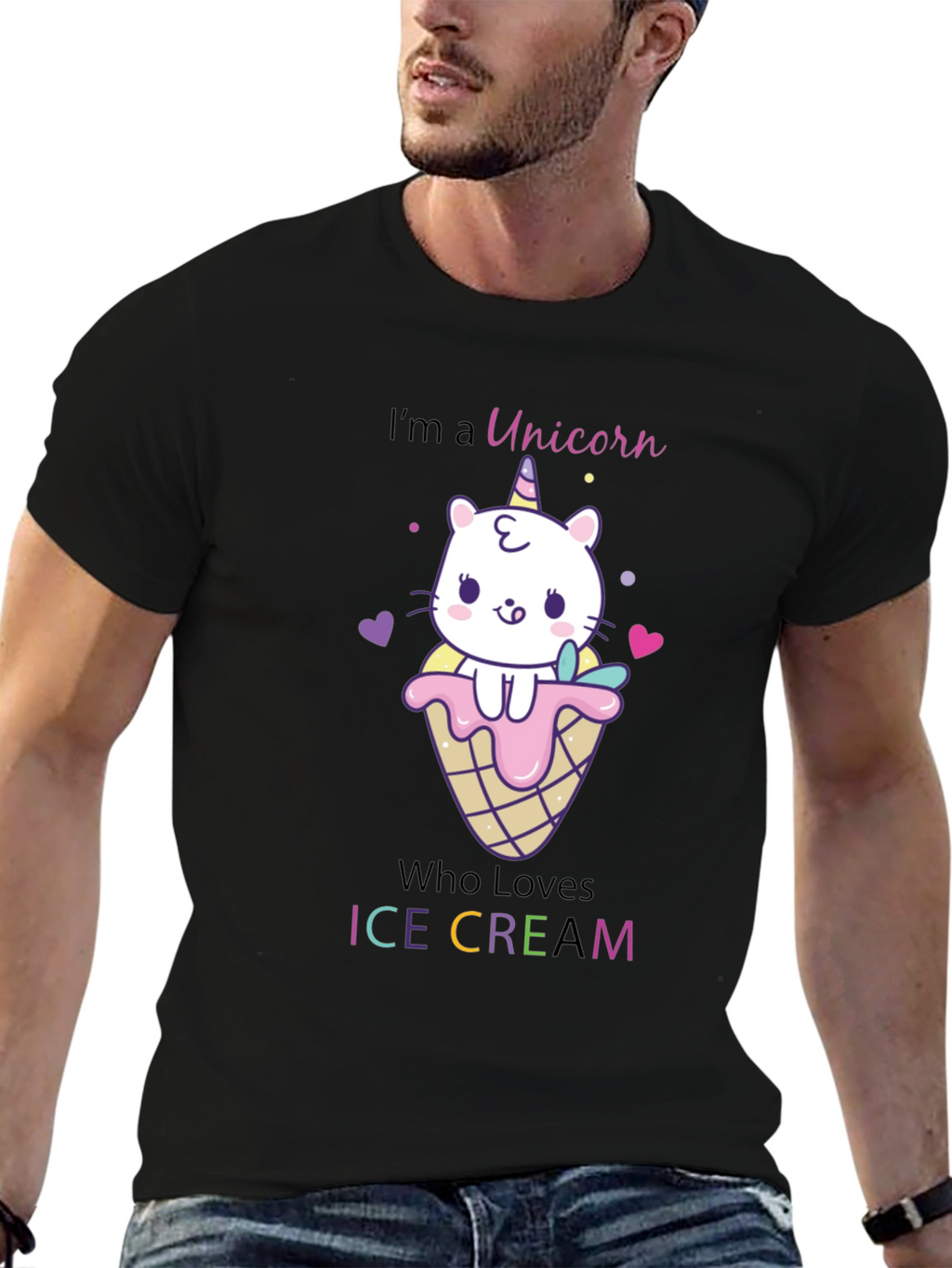 Unicorn Cat Ice Cream Graphic T-Shirt