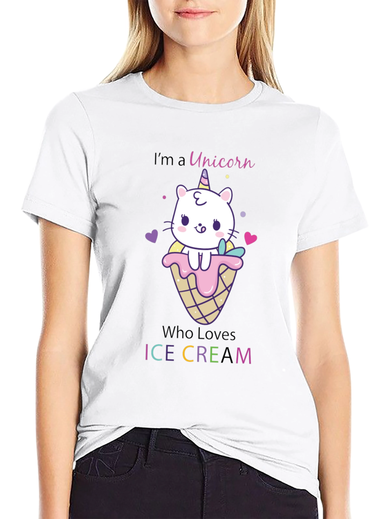 Unicorn Cat Ice Cream Graphic T-Shirt
