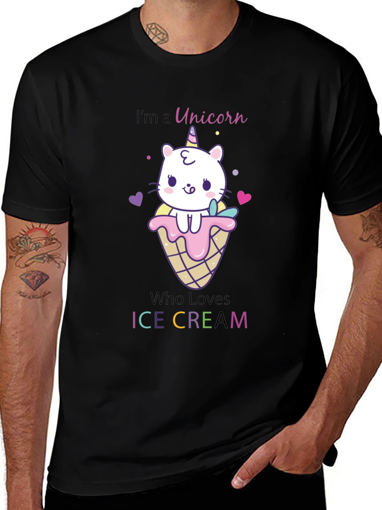 Unicorn Cat Ice Cream Graphic T-Shirt